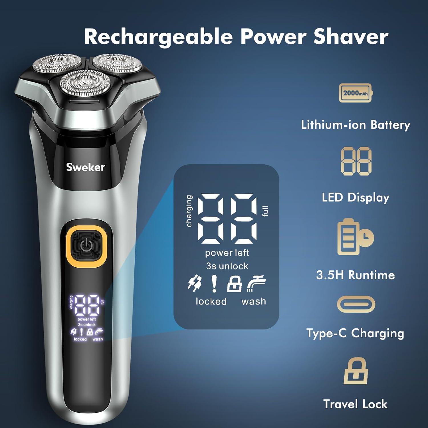 Afeitadora eléctrica Sweker RS9006 recargable IPX6 con recortadora