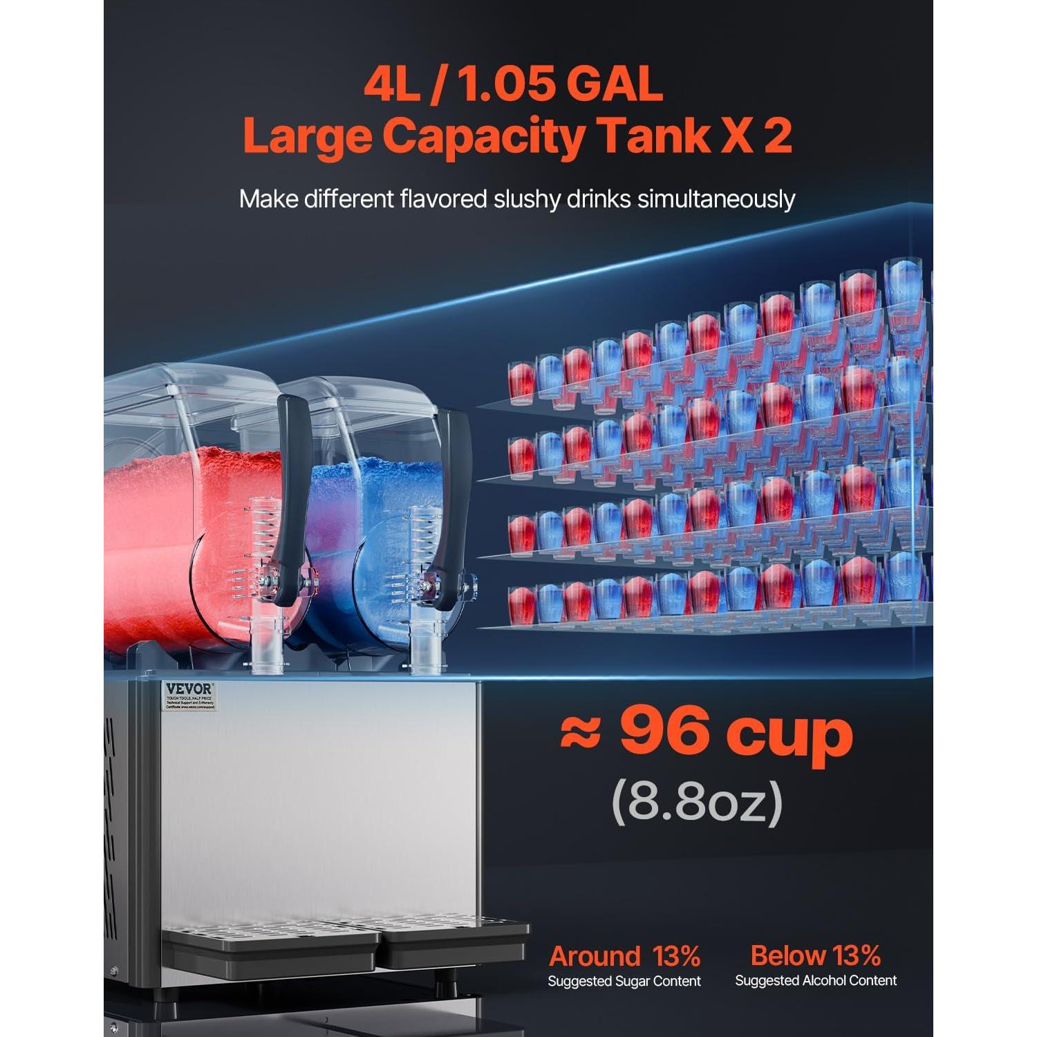 Máquina de Slushie Comercial VEVOR 4L x 2 Doble Tanque