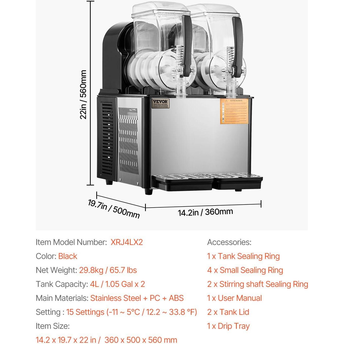 Máquina de Slushie Comercial VEVOR 4L x 2 Doble Tanque