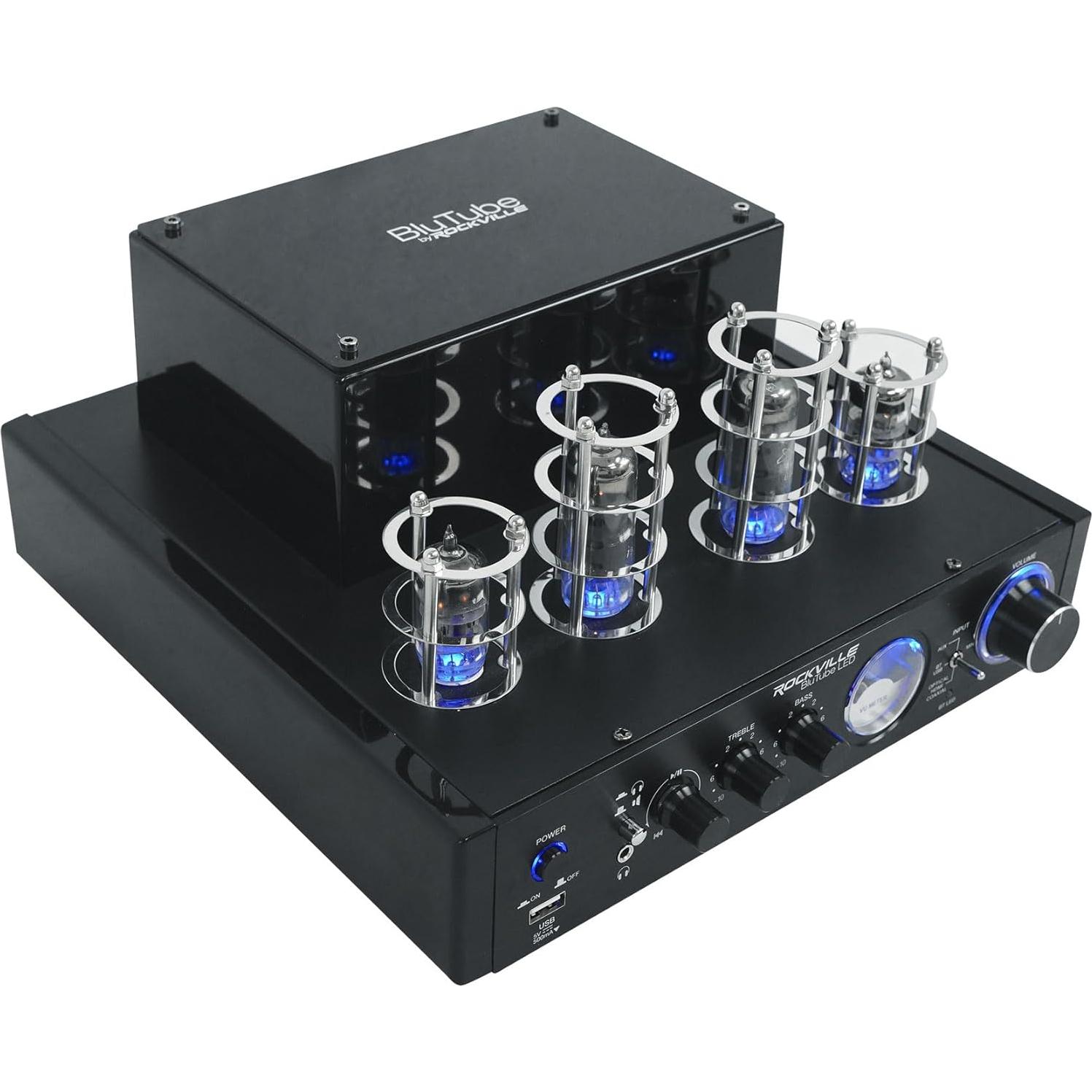 Amplificador de tubo Rockville BluTube LED + 2 Altavoces 20cm