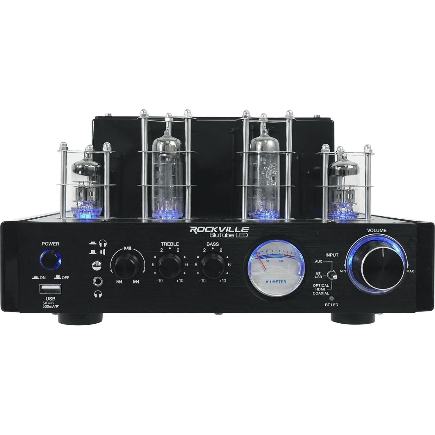 Amplificador de tubo Rockville BluTube LED + 2 Altavoces 20cm
