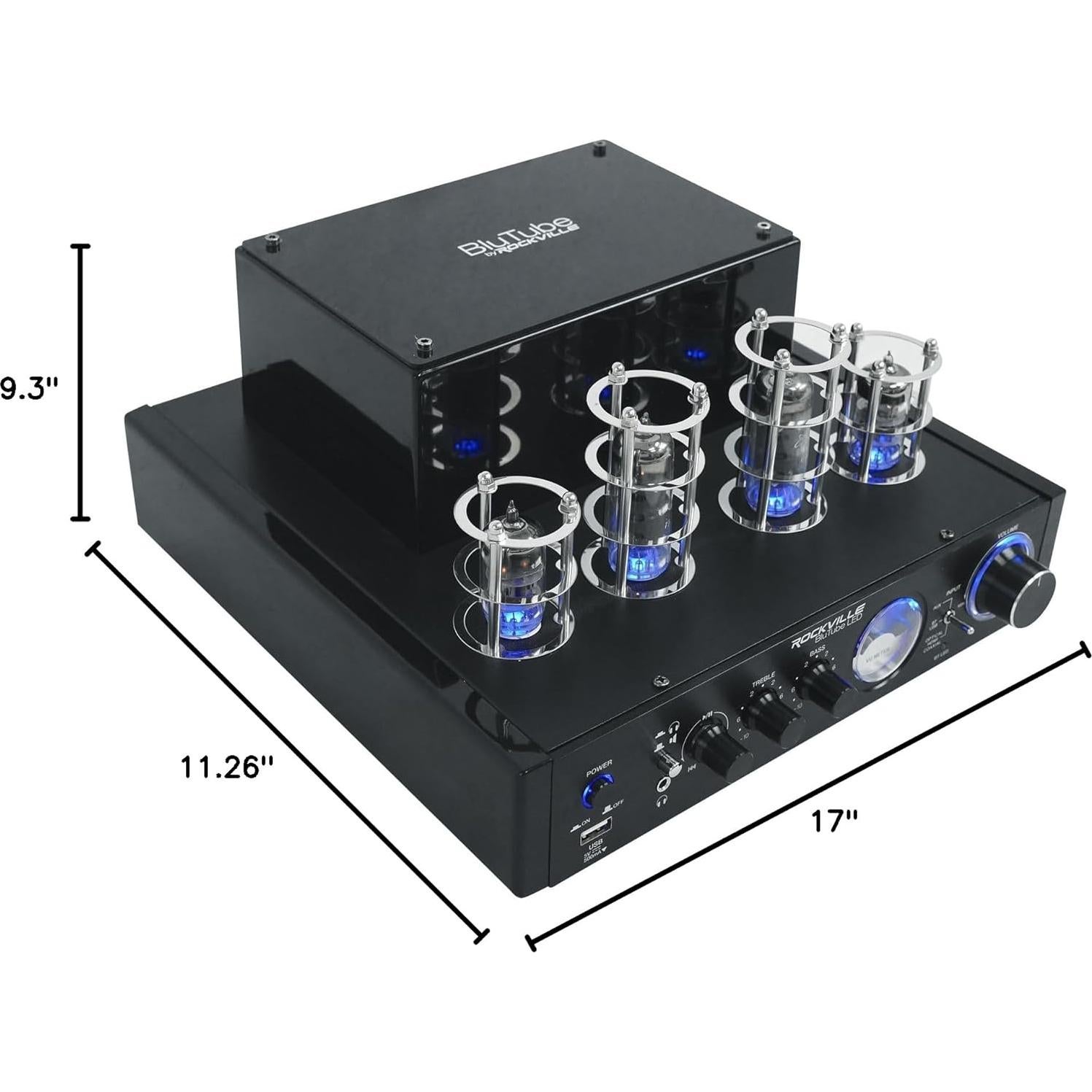 Amplificador de tubo Rockville BluTube LED + 2 Altavoces 20cm