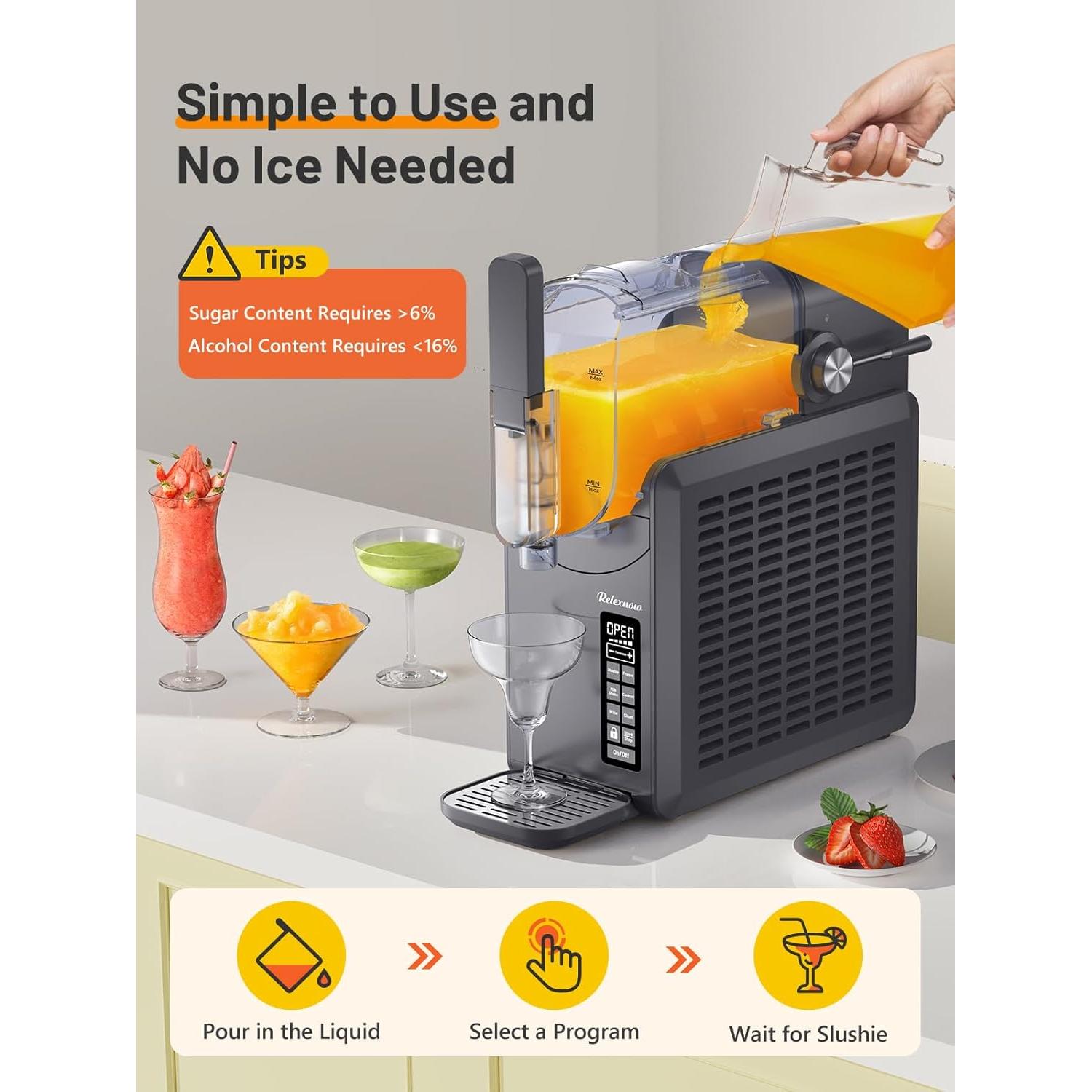 Máquina de Slushie RELEXNOW 88 oz con autolimpieza y 6 programas