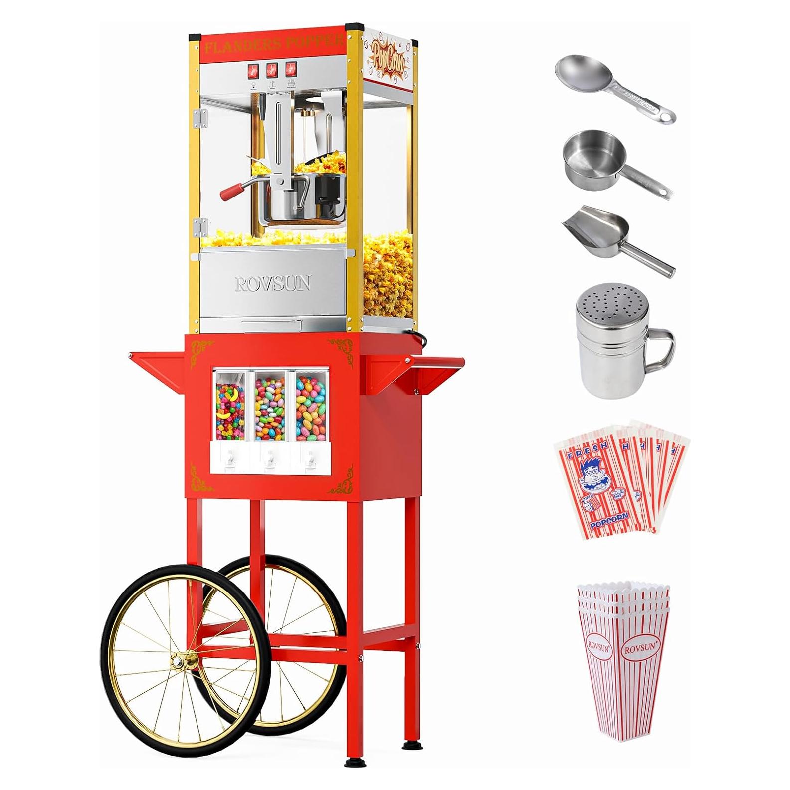 Máquina de Palomitas ROVSUN con Carrito 10 Oz 15.14 L Rojo