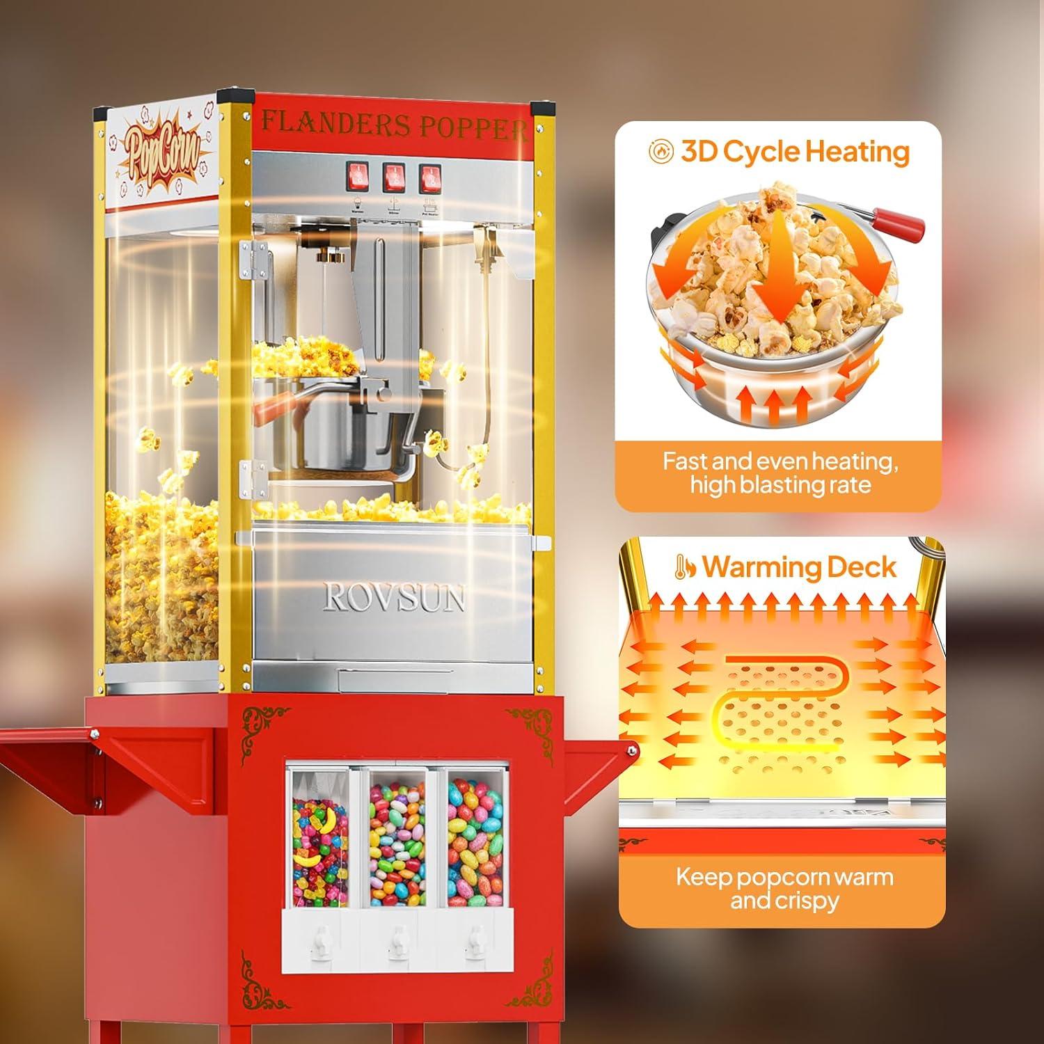 Máquina de Palomitas ROVSUN con Carrito 10 Oz 15.14 L Rojo