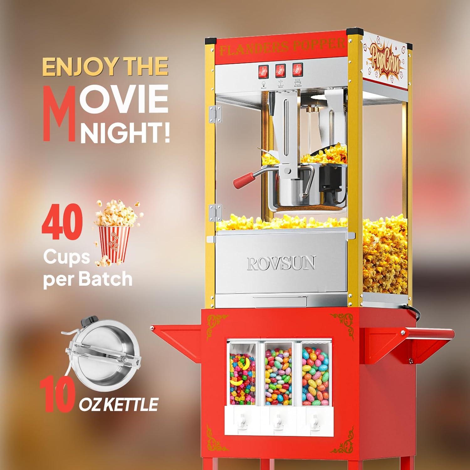 Máquina de Palomitas ROVSUN con Carrito 10 Oz 15.14 L Rojo