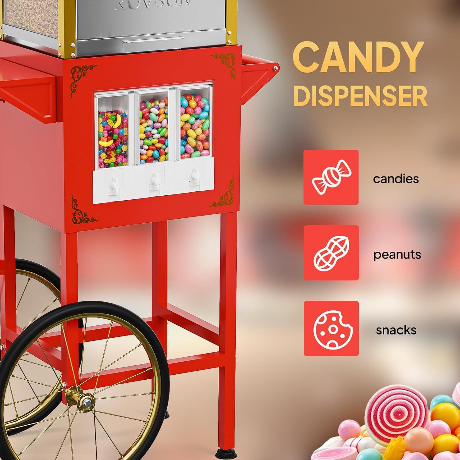 Máquina de Palomitas ROVSUN con Carrito 10 Oz 15.14 L Rojo