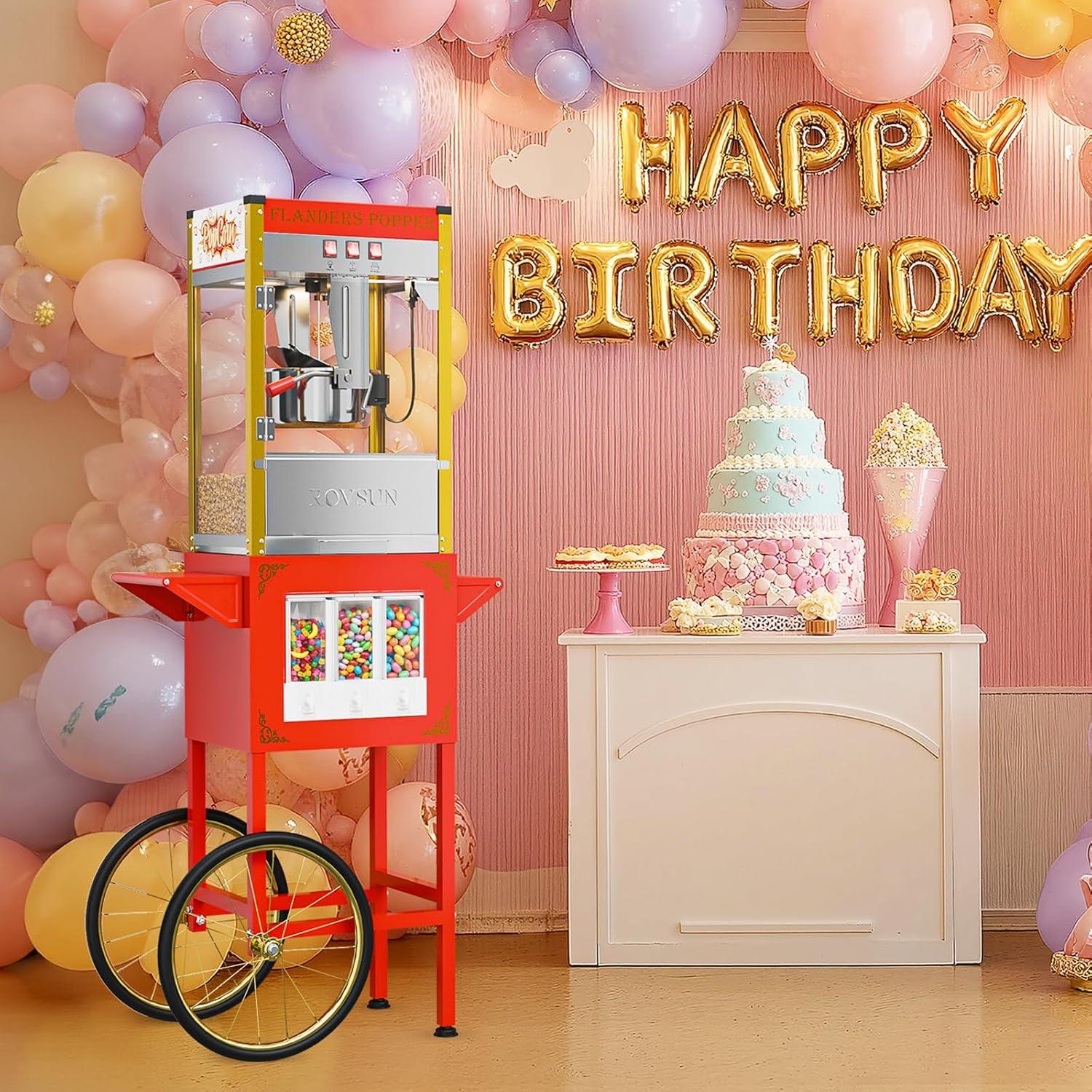 Máquina de Palomitas ROVSUN con Carrito 10 Oz 15.14 L Rojo