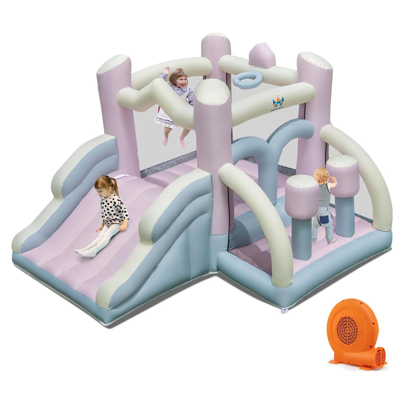 Casa Inflable BOUNTECH Rosa y Blanca con Tobogán y Ventilador