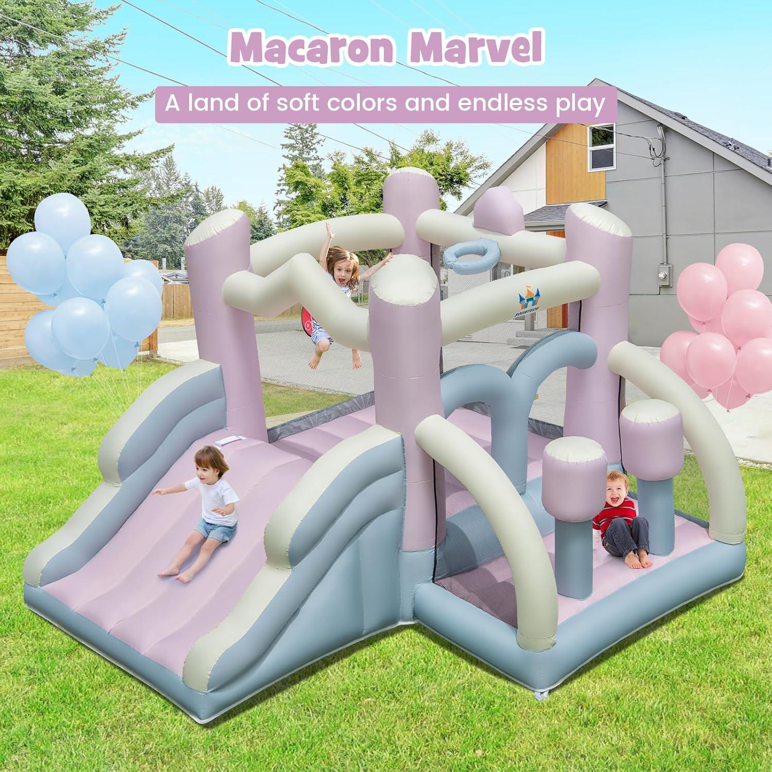 Casa Inflable BOUNTECH Rosa y Blanca con Tobogán y Ventilador