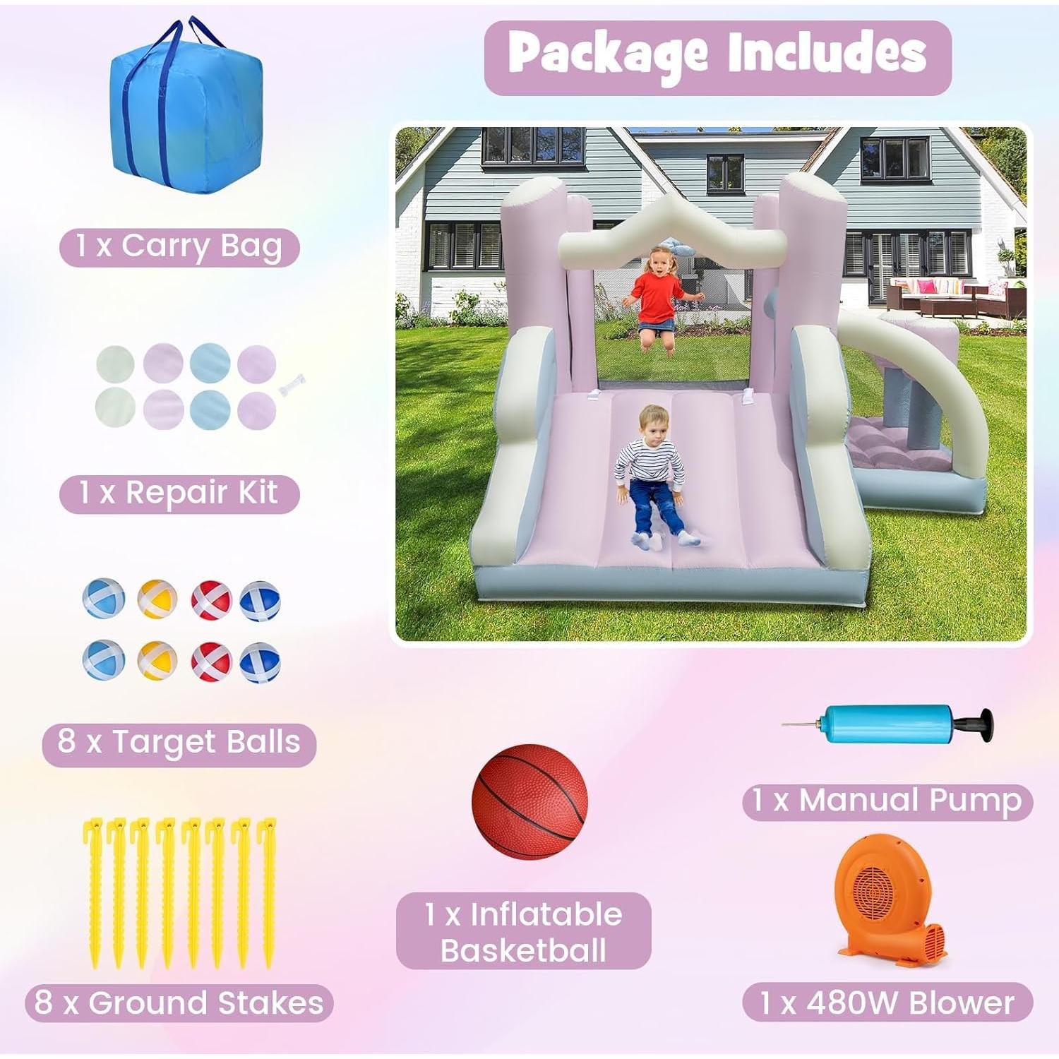 Casa Inflable BOUNTECH Rosa y Blanca con Tobogán y Ventilador