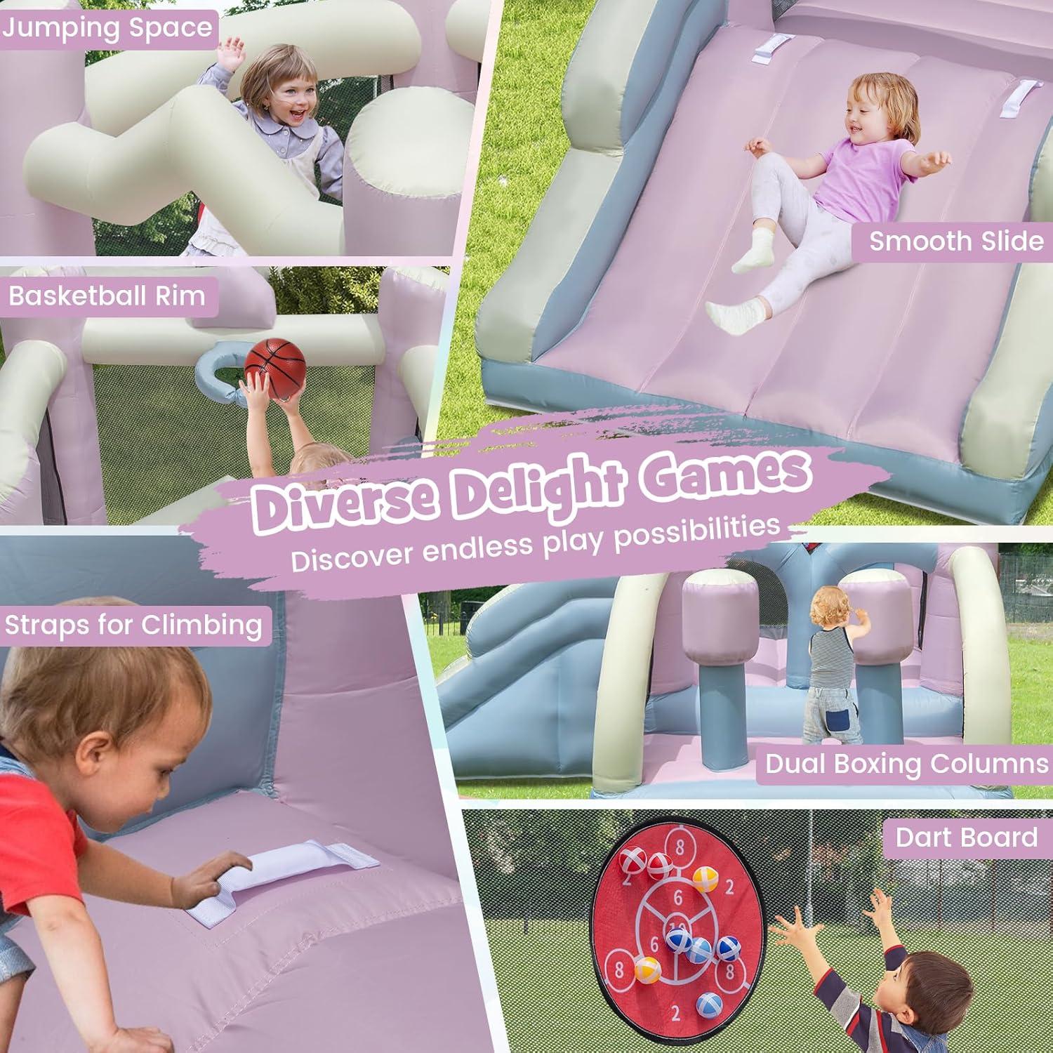 Casa Inflable BOUNTECH Rosa y Blanca con Tobogán y Ventilador