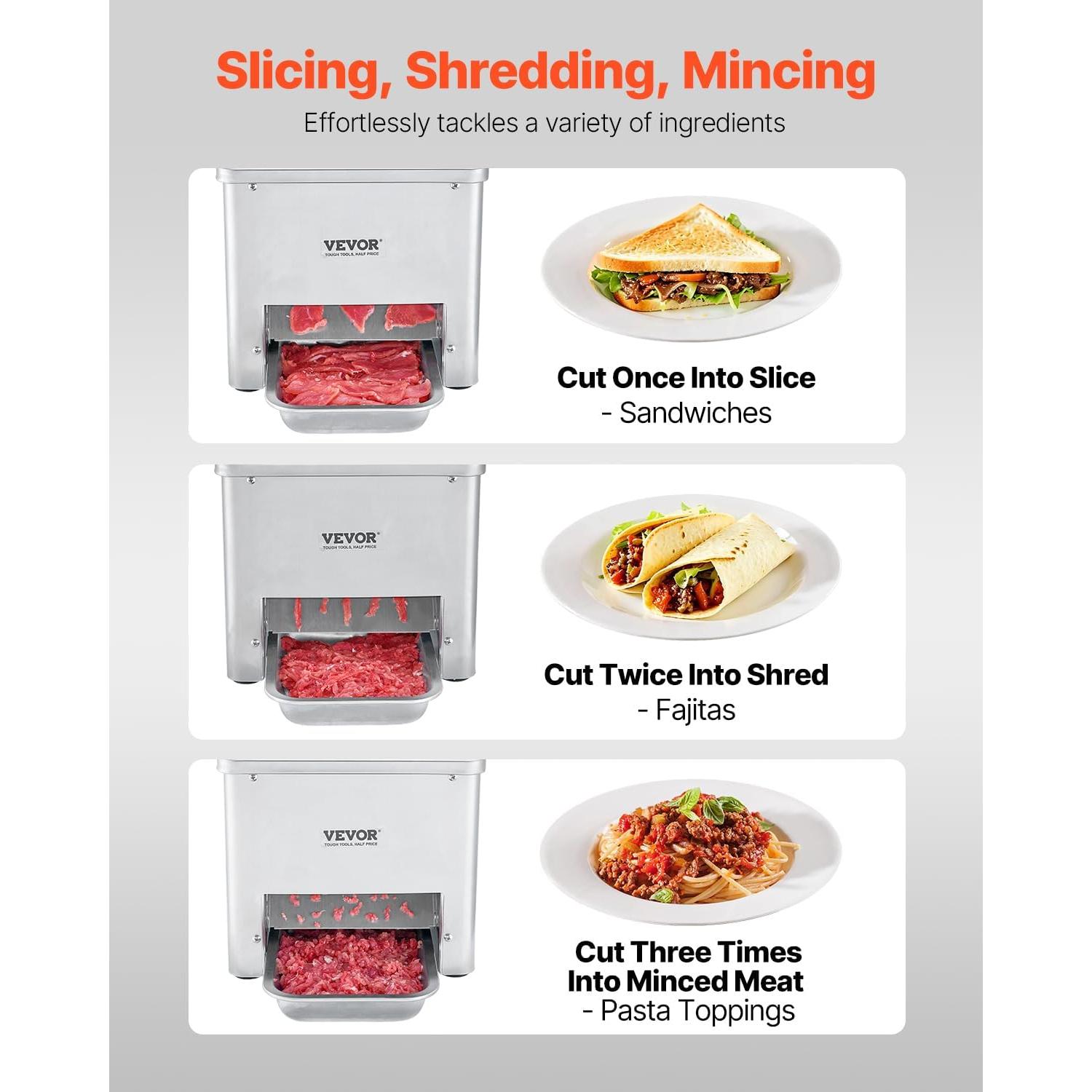 Cortadora de Carne VEVOR 550W Acero Inoxidable 3.5mm