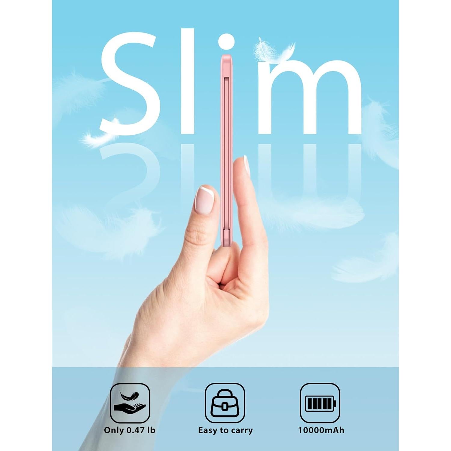 Cargador Portátil Miisso 10000mAh Slim Rosa 4 Salidas USB