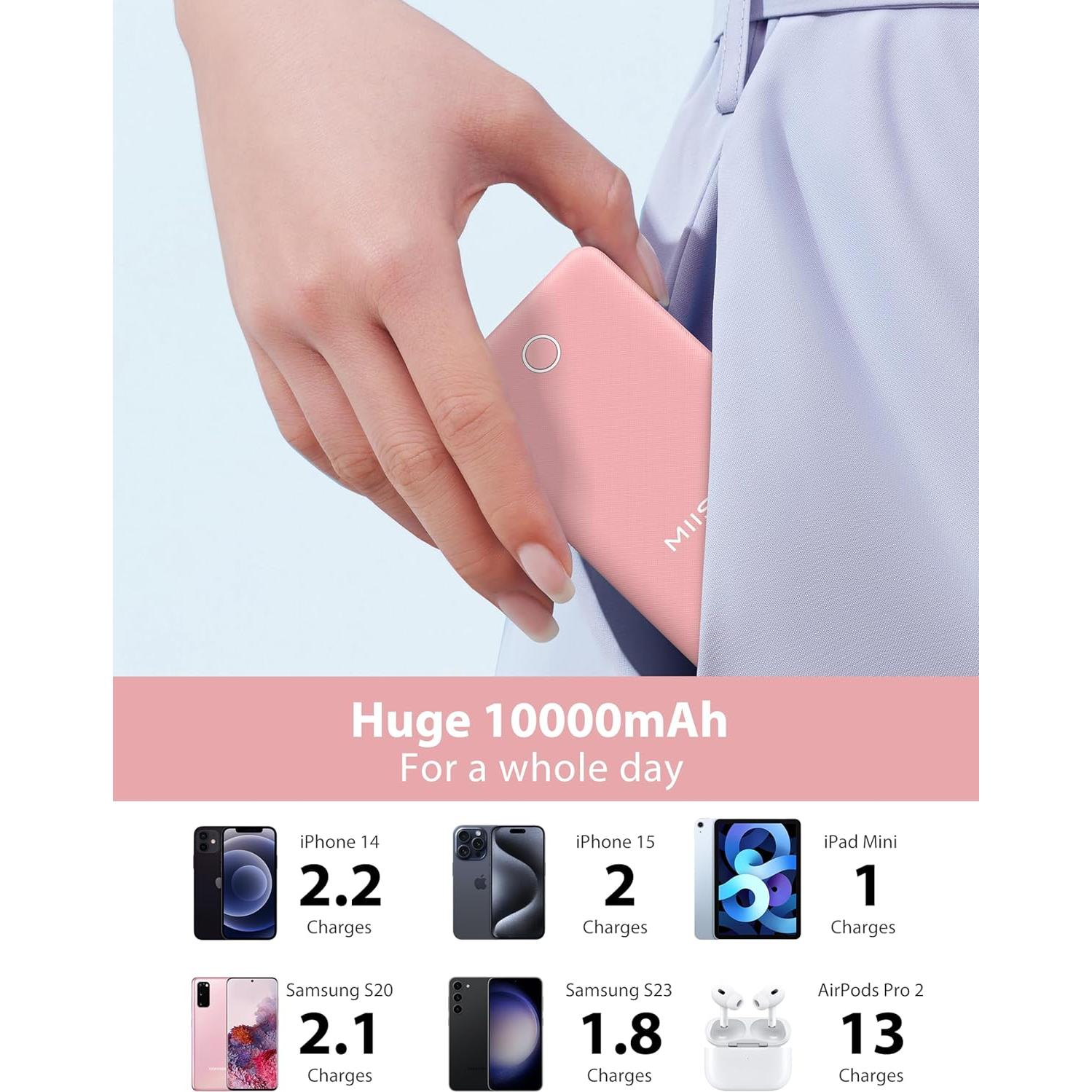 Cargador Portátil Miisso 10000mAh Slim Rosa 4 Salidas USB