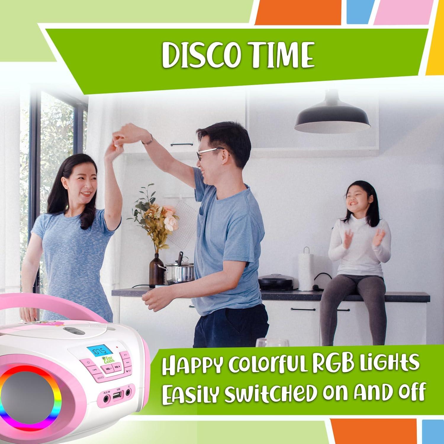 Reproductor de CD Boombox Rosa TINY GEEKS TG20 con Radio FM