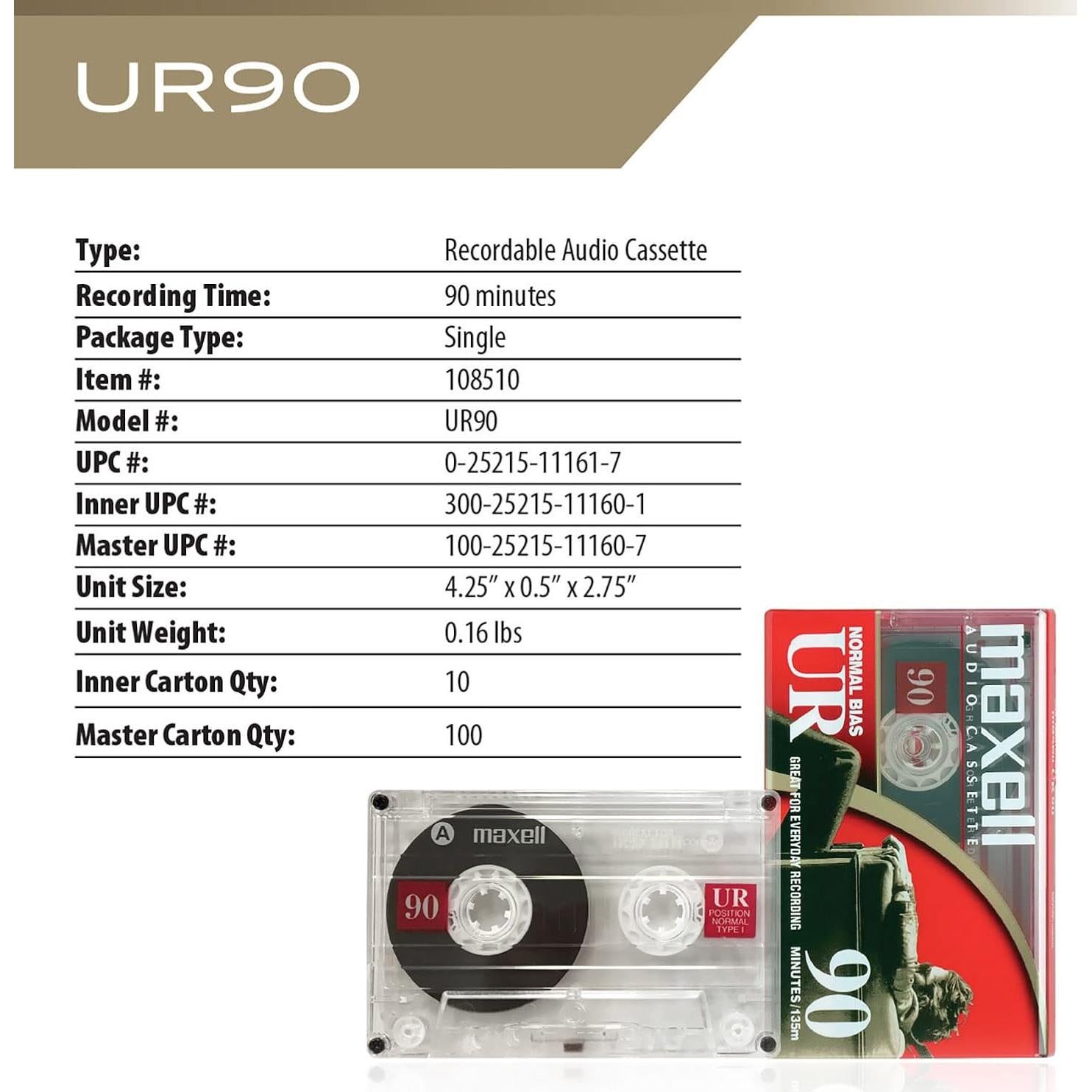 Cinta de Casete Maxell UR-90 - 90 Minutos de Grabación