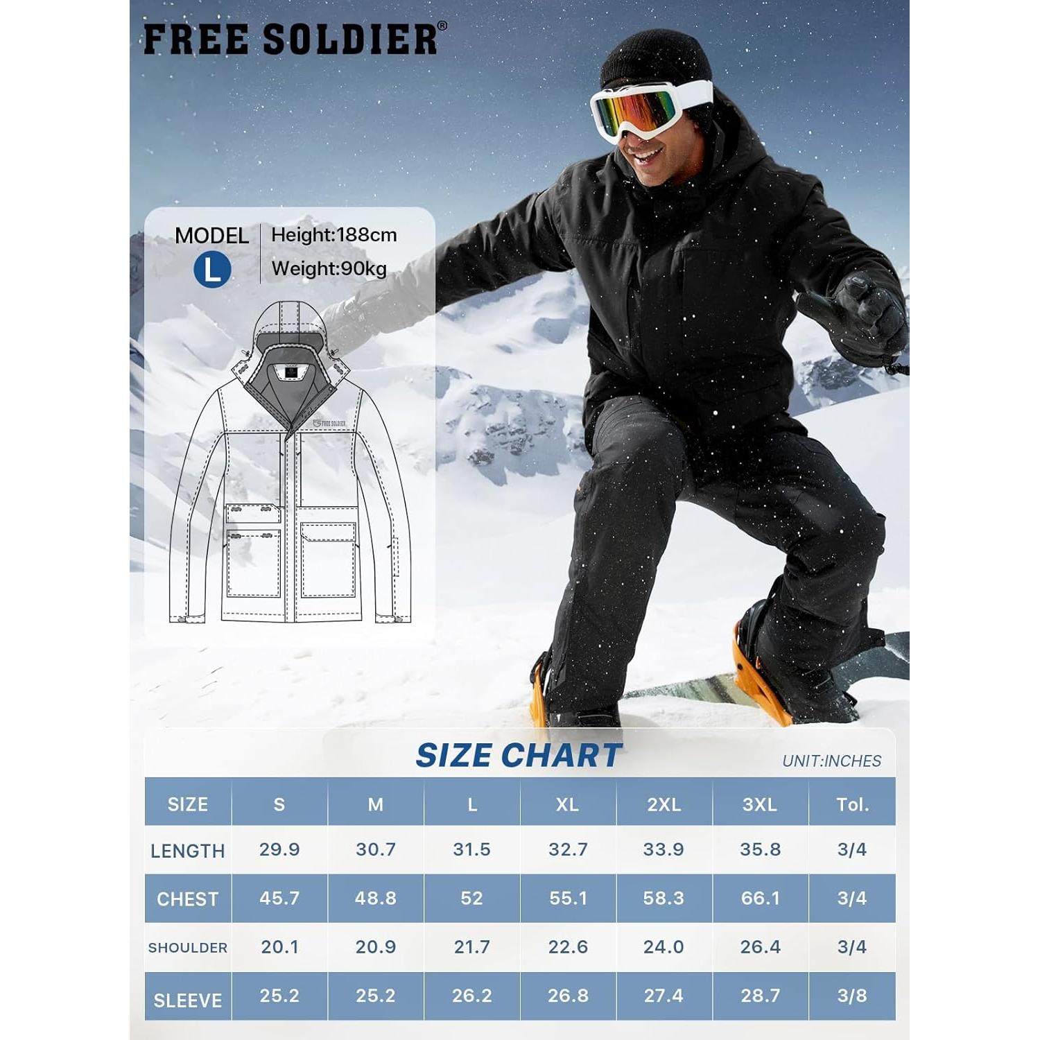 Chaqueta de Esquí Impermeable Free Soldier para Hombres - Forrada