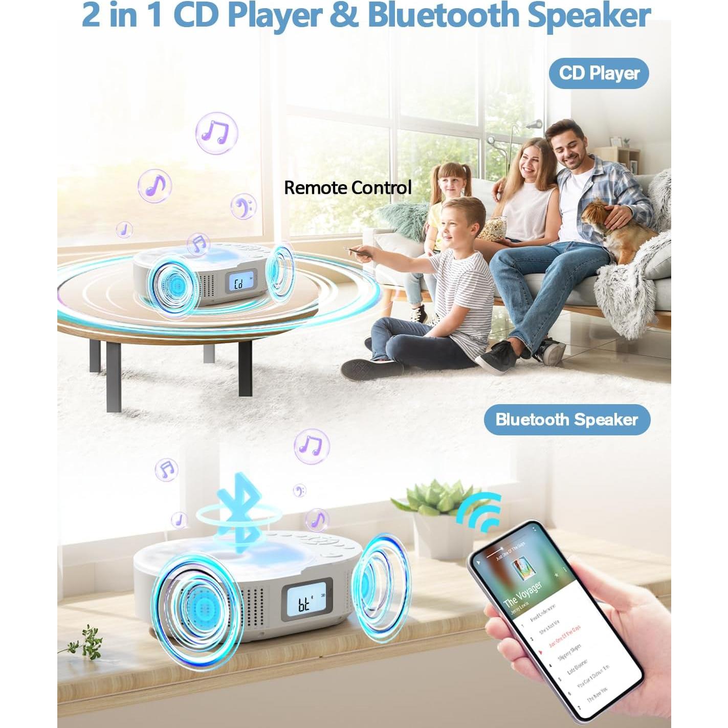 Reproductor de CD Portátil FELEMAN 2 en 1 Bluetooth 15W