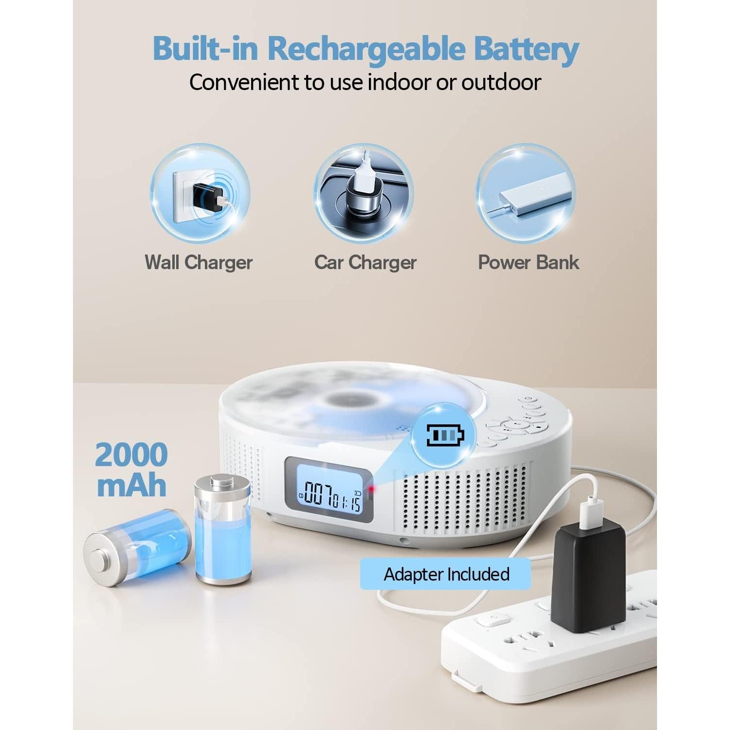 Reproductor de CD Portátil FELEMAN 2 en 1 Bluetooth 15W