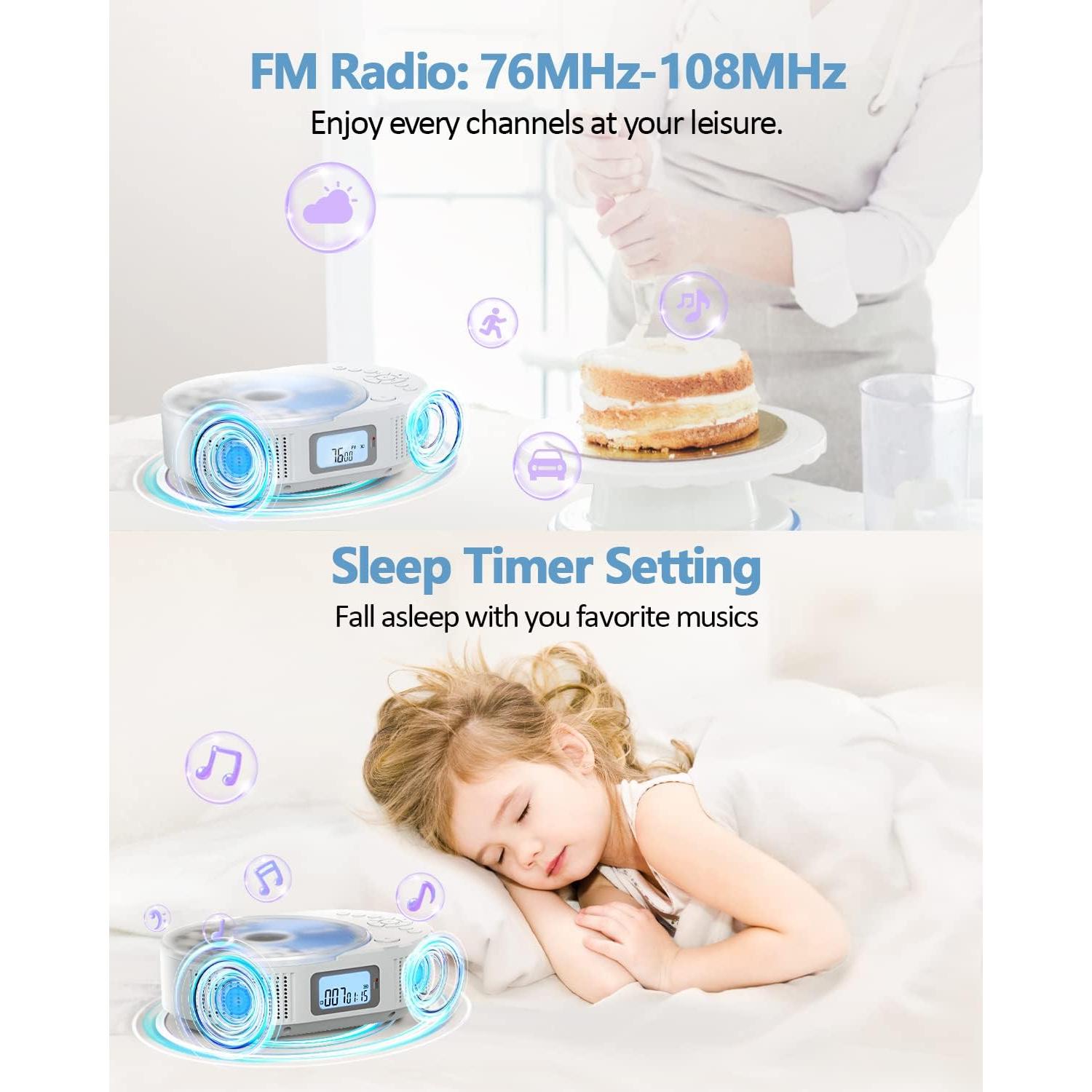 Reproductor de CD Portátil FELEMAN 2 en 1 Bluetooth 15W