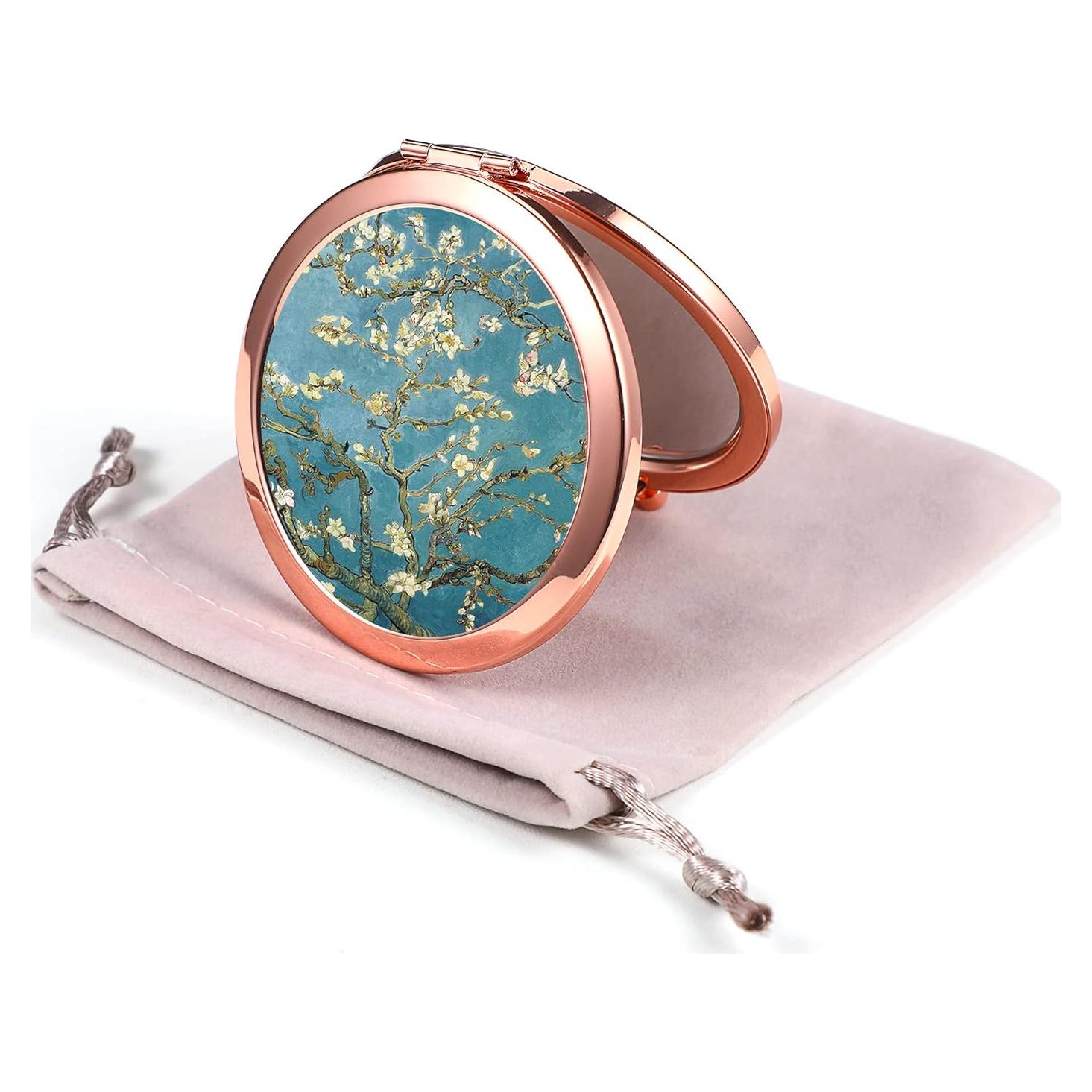 Espejo Compacto Dynippy Rosa Dorado Doble Cara 2x 1x 7cm