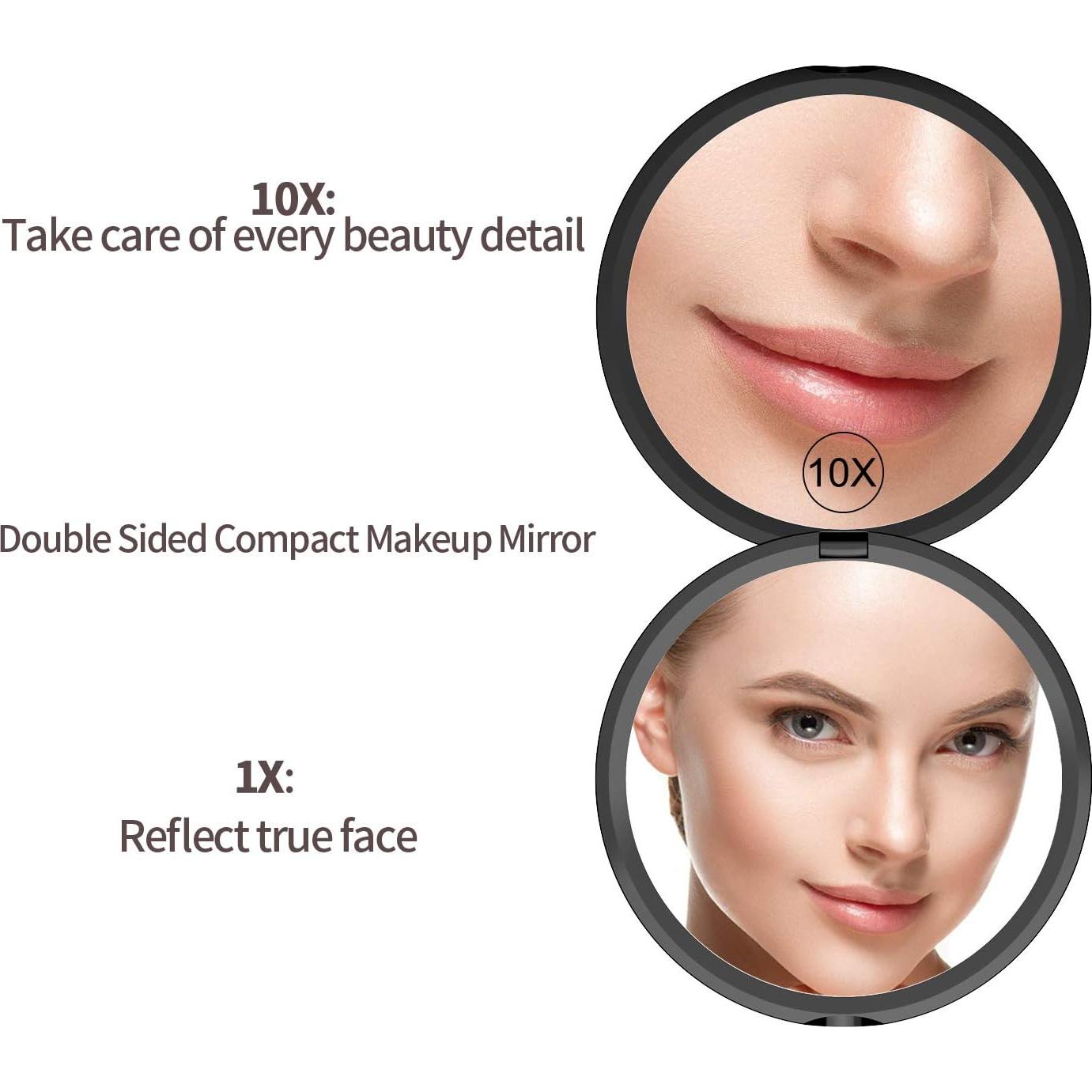 Espejo de Maquillaje Gospire Doble Cara 1X/10X Plegable 10.16cm Negro