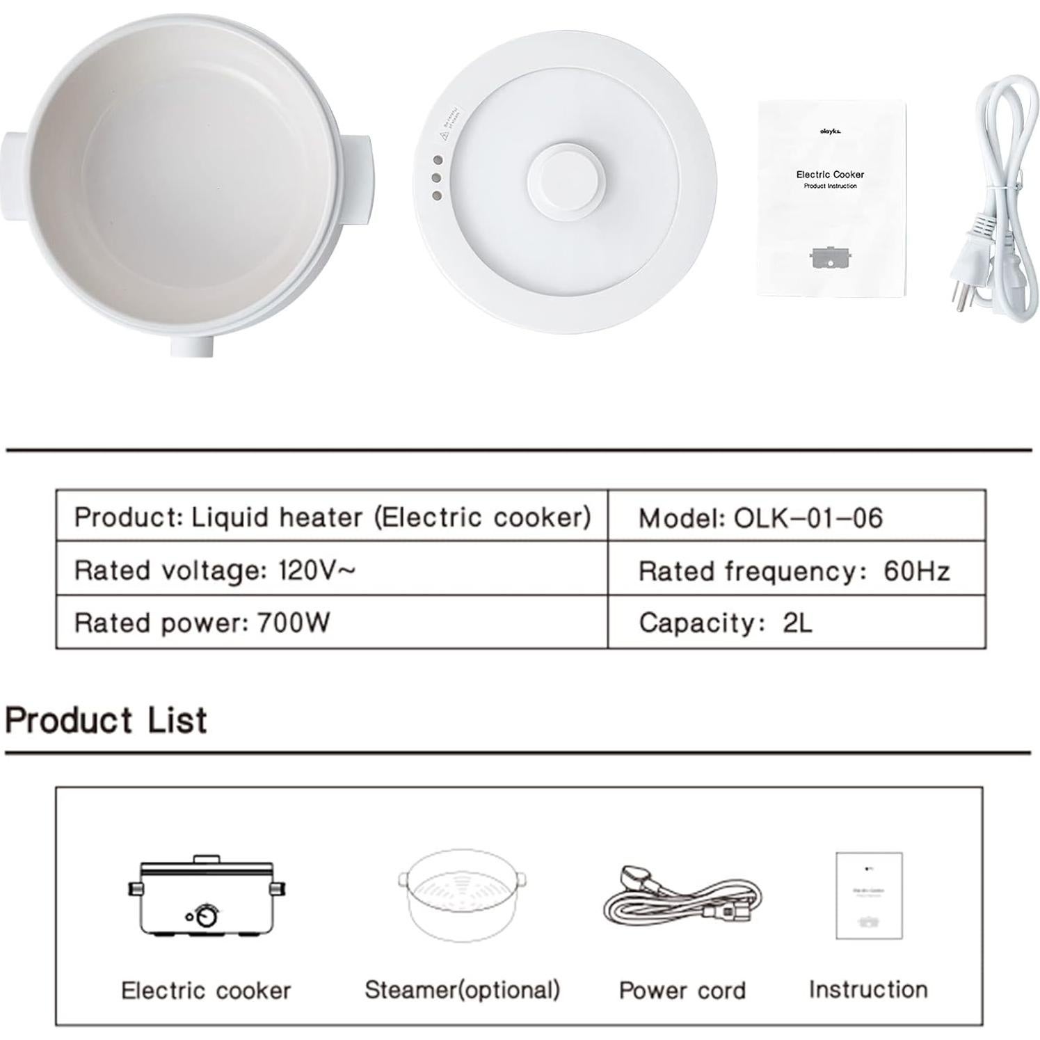 Olla Caliente Eléctrica Olayks 2L Cerámica Antiadherente