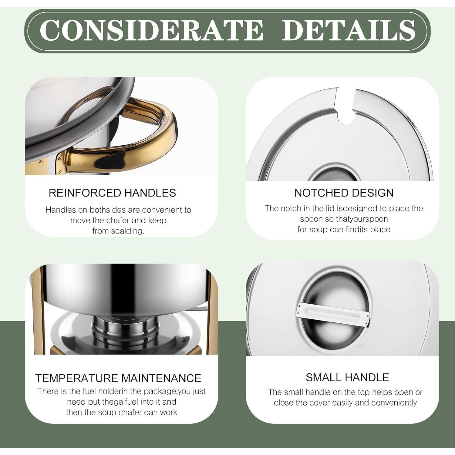 Paquete de 4 Chafer de Sopa 11 QT Acero Inoxidable Reallnaive