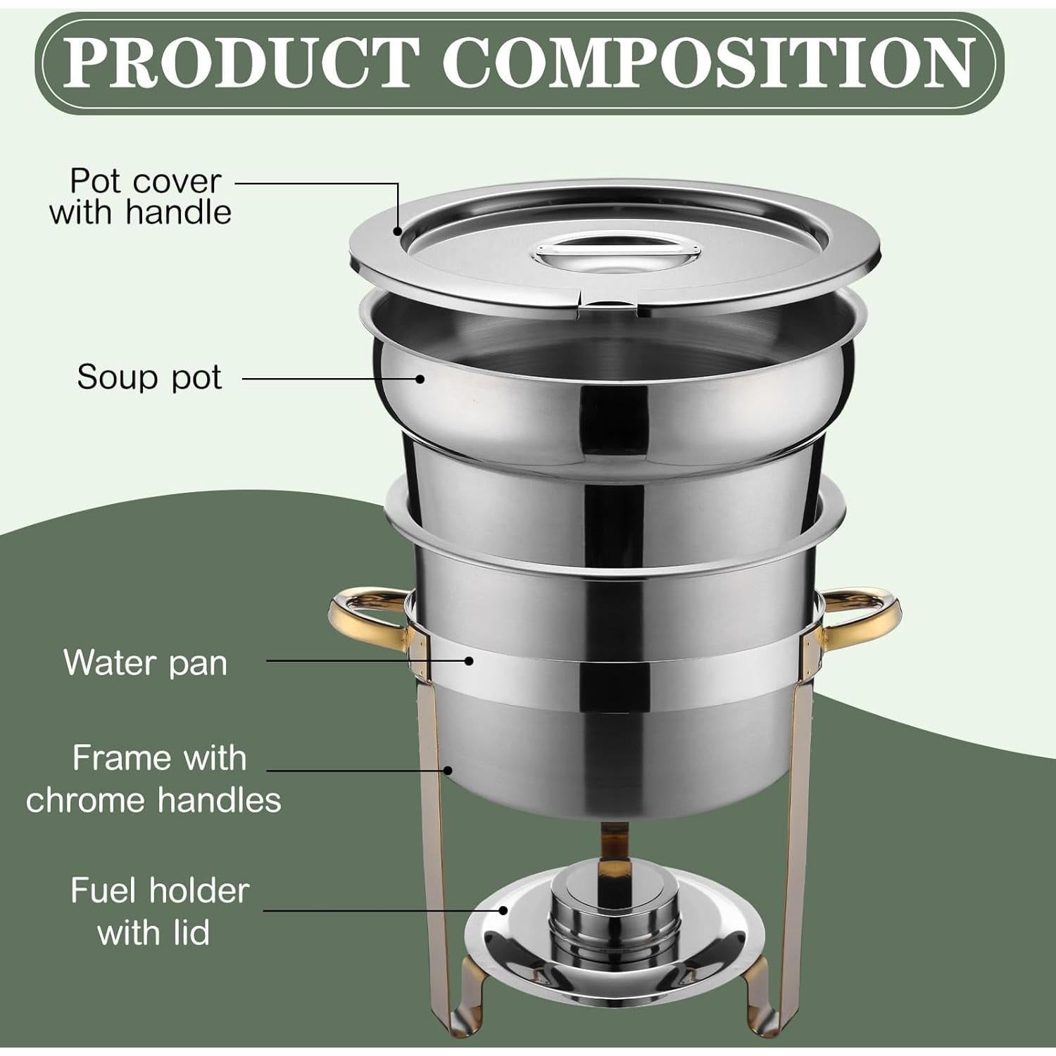 Paquete de 4 Chafer de Sopa 11 QT Acero Inoxidable Reallnaive