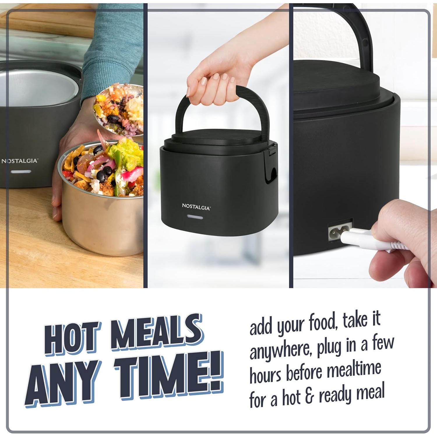 Caja de Almuerzo Eléctrica Nostalgia 2.5 Tazas Negra