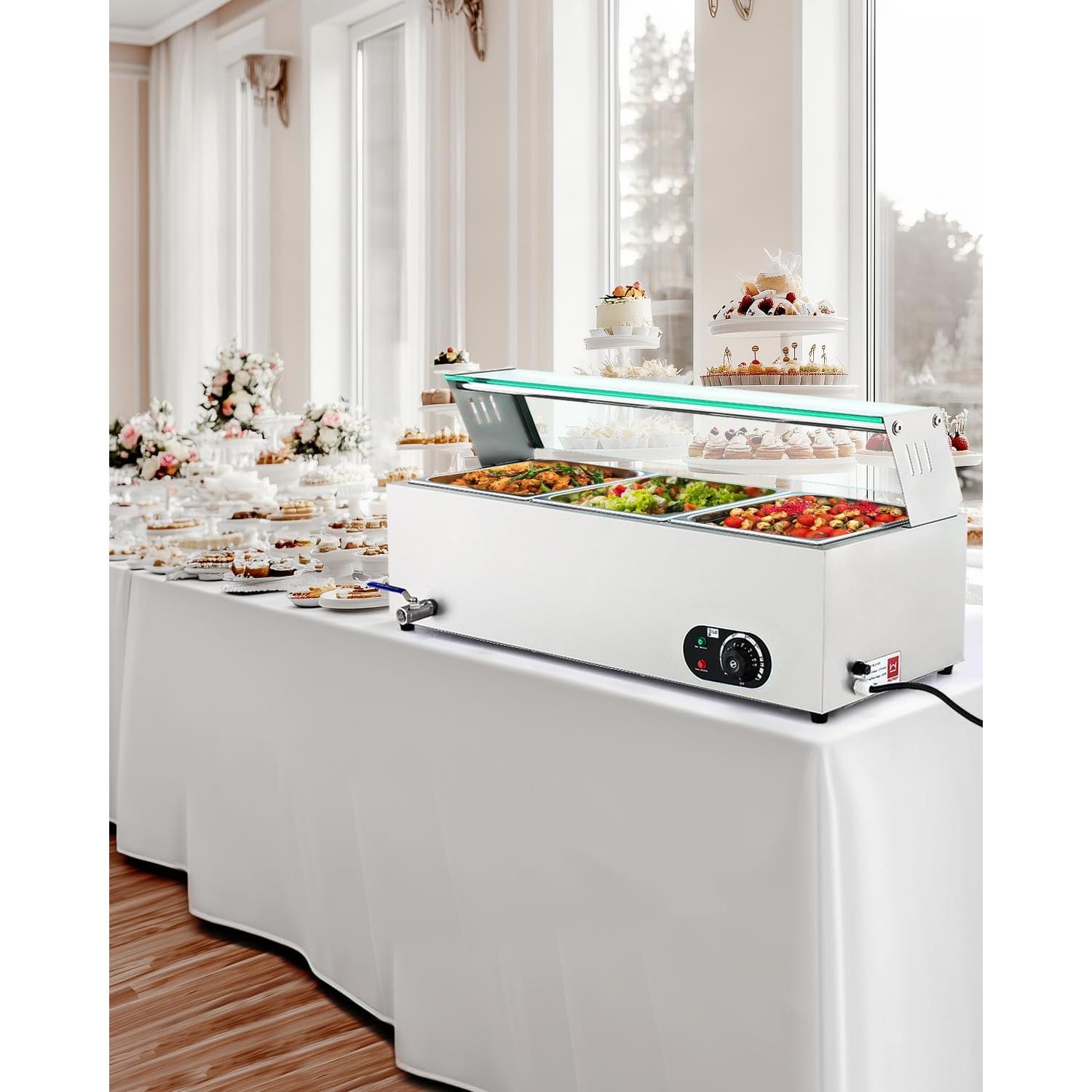 Calentador de Comida Eléctrico Wilprep 3 Bandejas 1200W Bain Marie