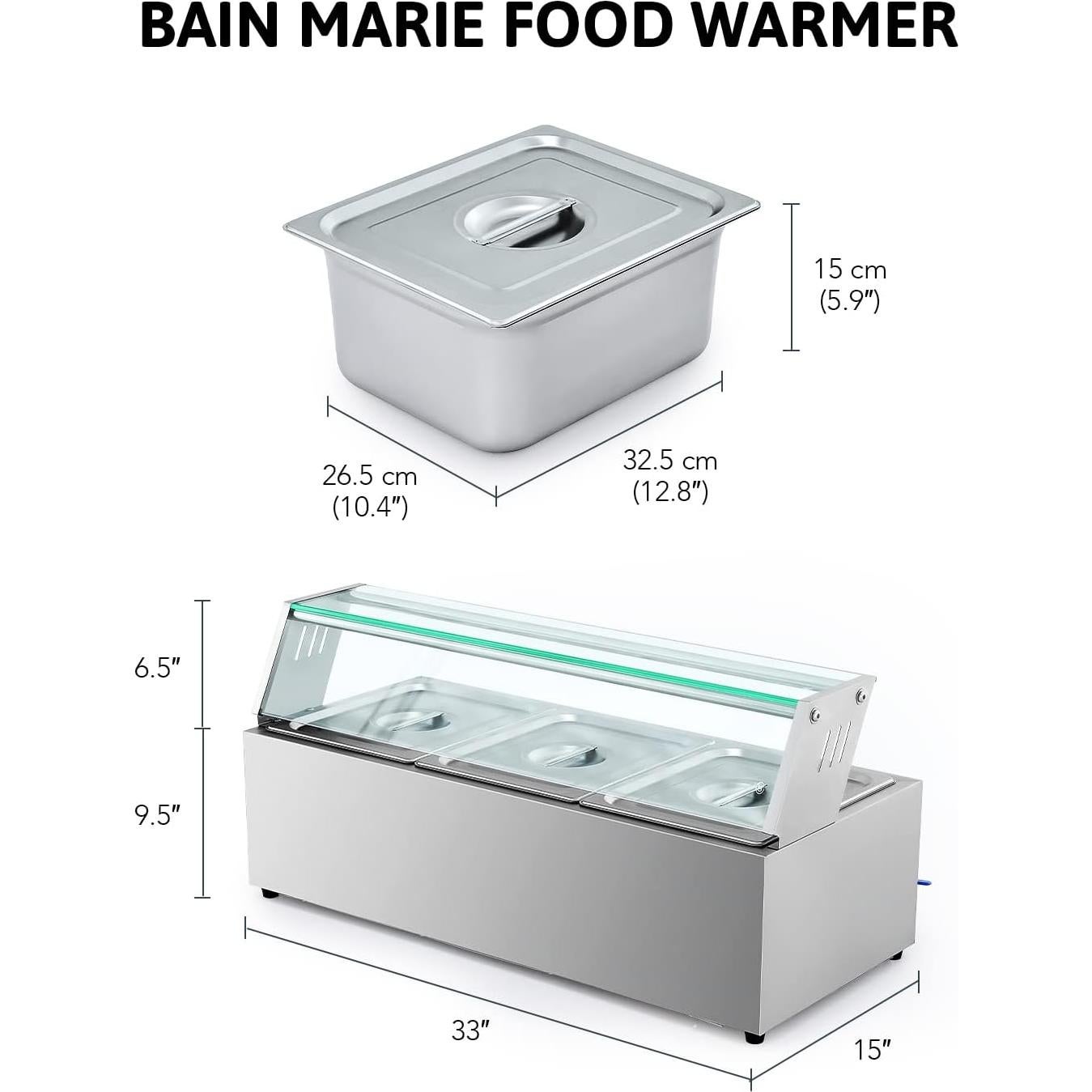 Calentador de Comida Eléctrico Wilprep 3 Bandejas 1200W Bain Marie