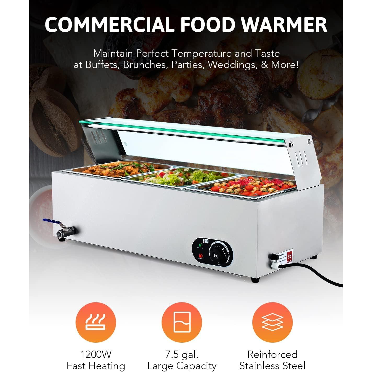 Calentador de Comida Eléctrico Wilprep 3 Bandejas 1200W Bain Marie