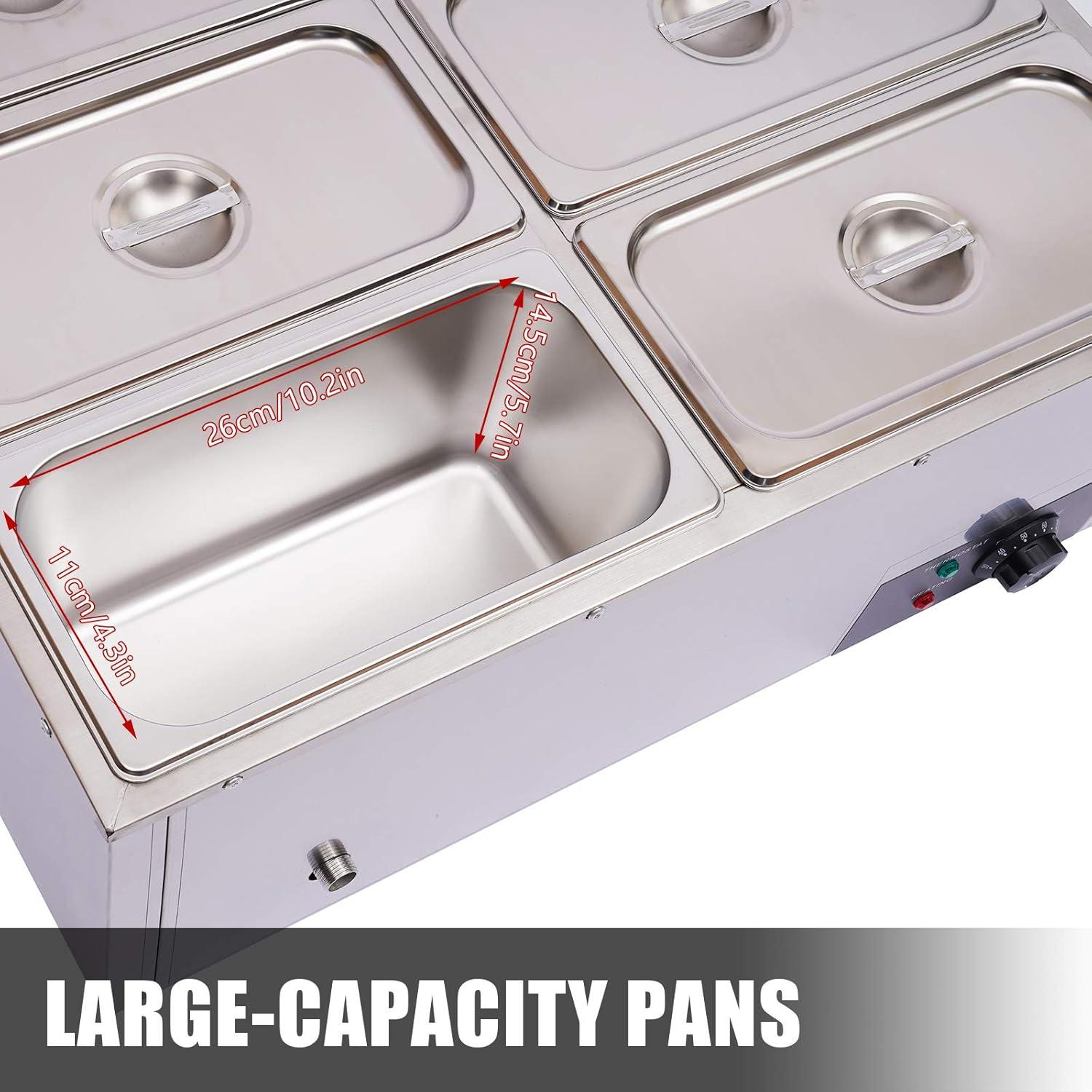 Calentador de Comida Bain Marie 6 Panes Acero Inoxidable 850W