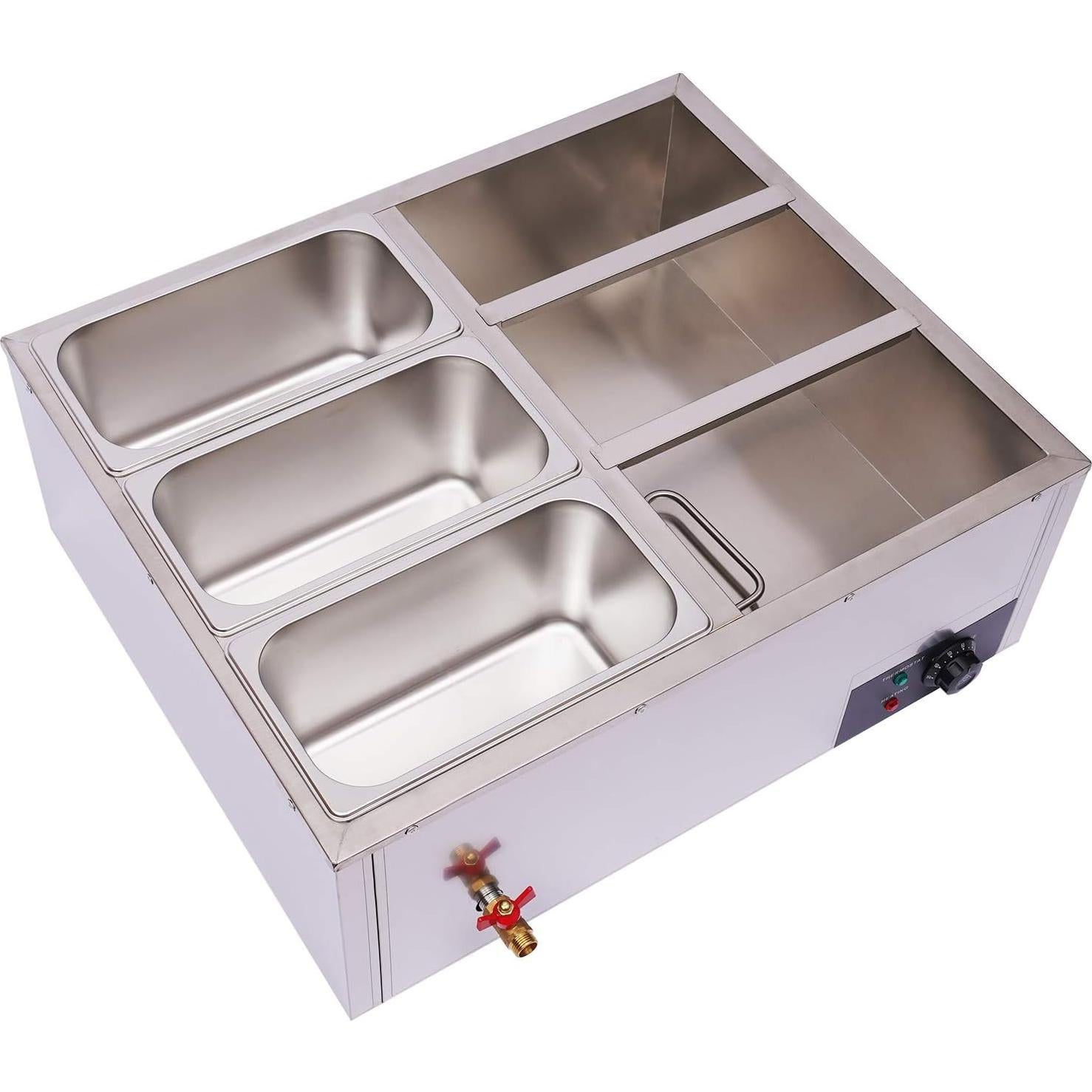 Calentador de Comida Bain Marie 6 Panes Acero Inoxidable 850W