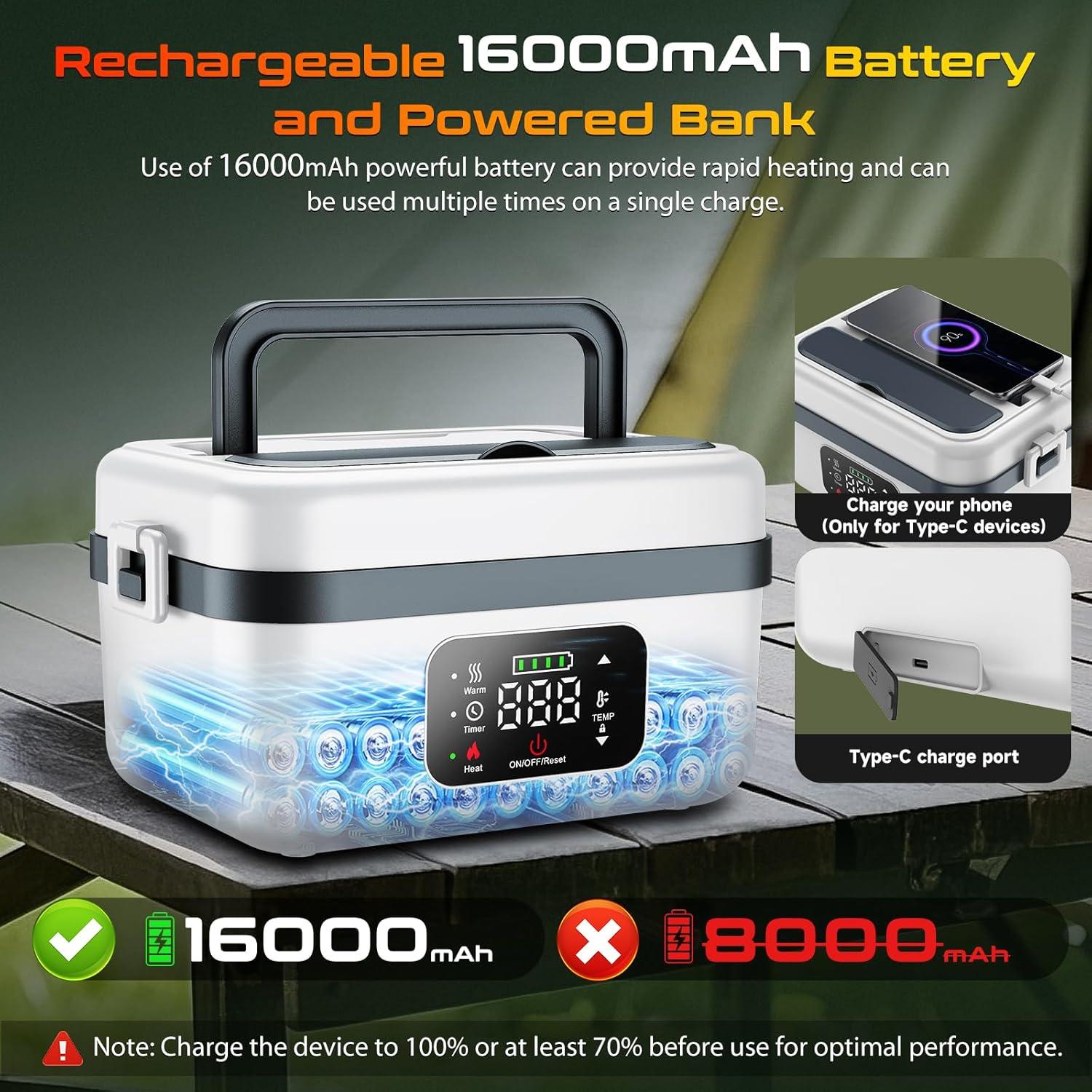 Caja de Almuerzo Eléctrica Downoop 1L Recargable Blanca