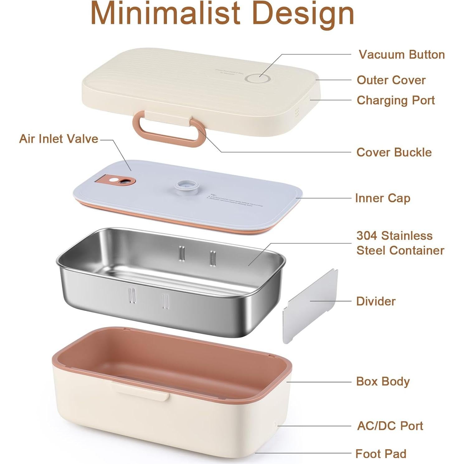 Caja de Almuerzo Eléctrica GAOCO 1L Calentador Portátil