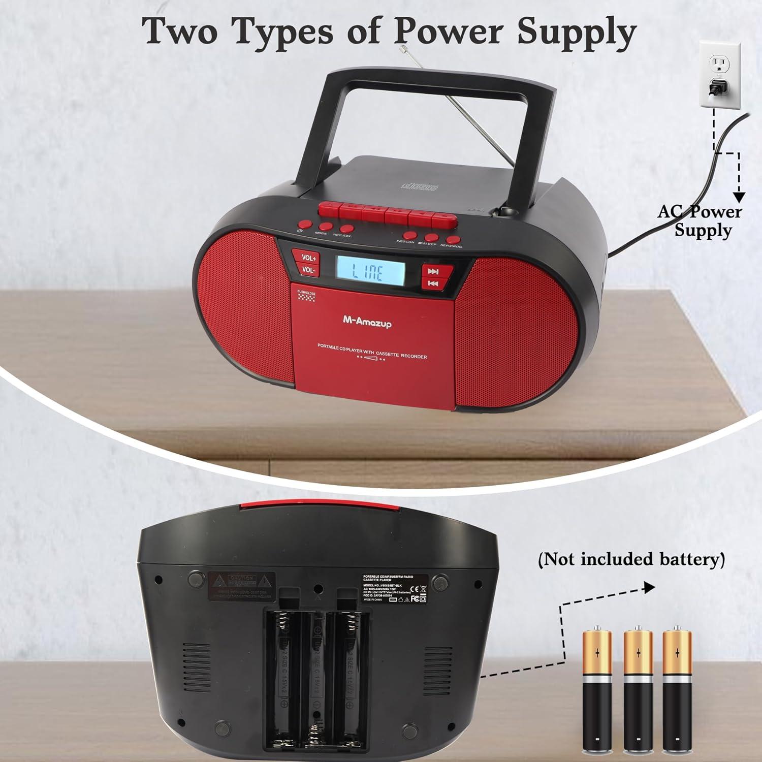 Reproductor Boombox Portátil M-Amazup V60098BT-BLK Bluetooth Rojo