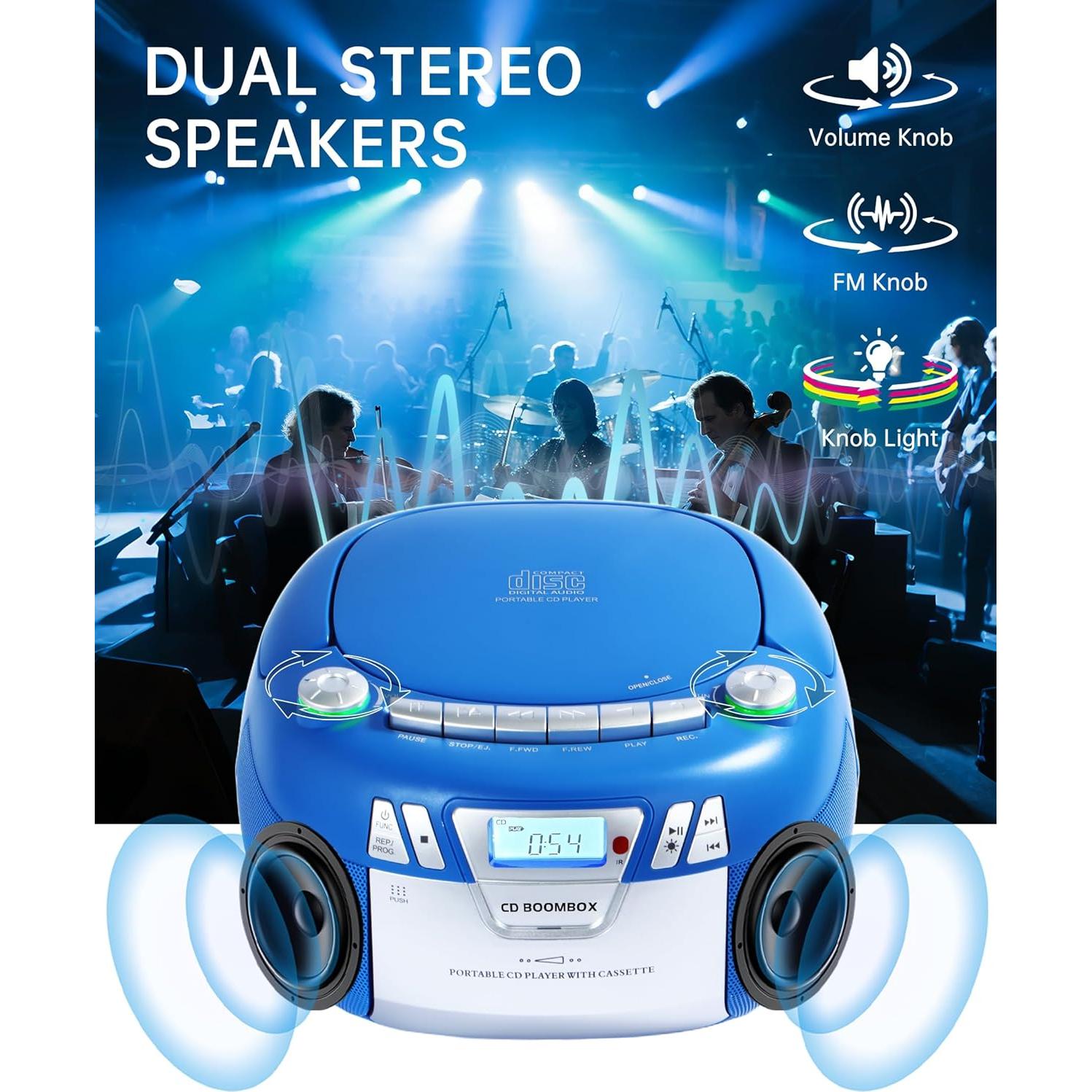 Reproductor de CD Boombox SFOOEOJ con Bluetooth y Casete