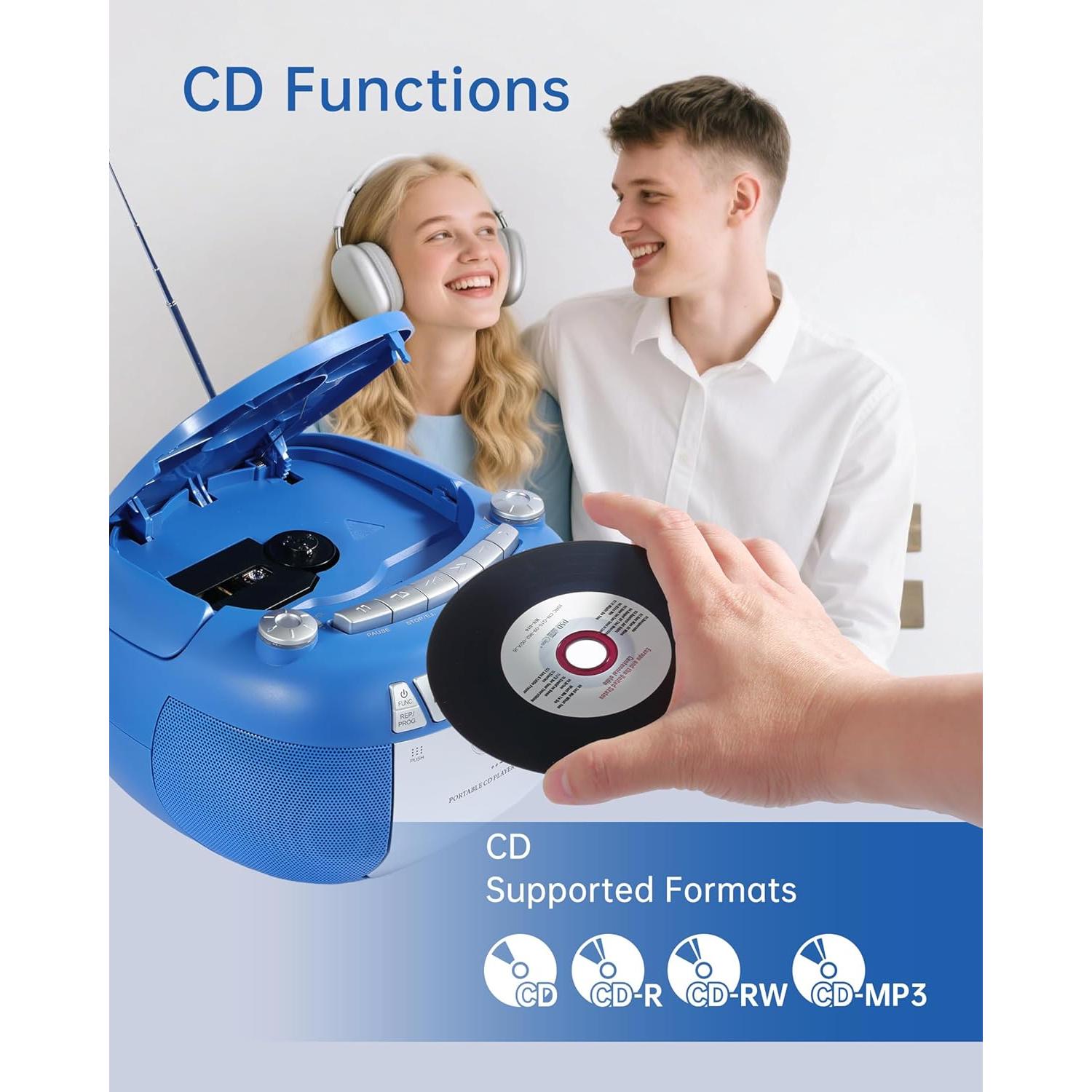 Reproductor de CD Boombox SFOOEOJ con Bluetooth y Casete