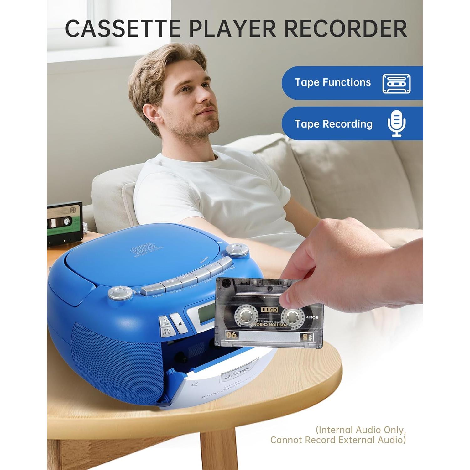 Reproductor de CD Boombox SFOOEOJ con Bluetooth y Casete