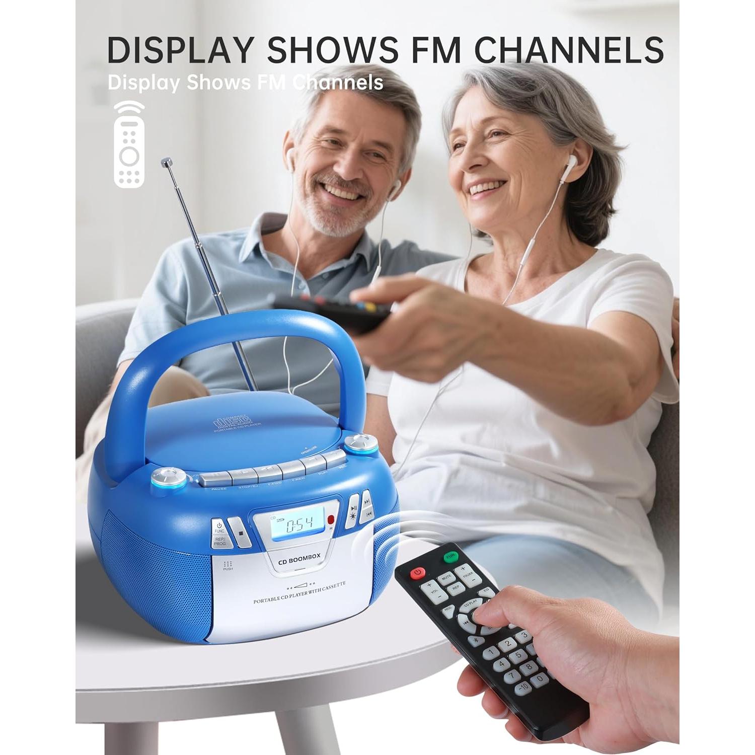 Reproductor de CD Boombox SFOOEOJ con Bluetooth y Casete