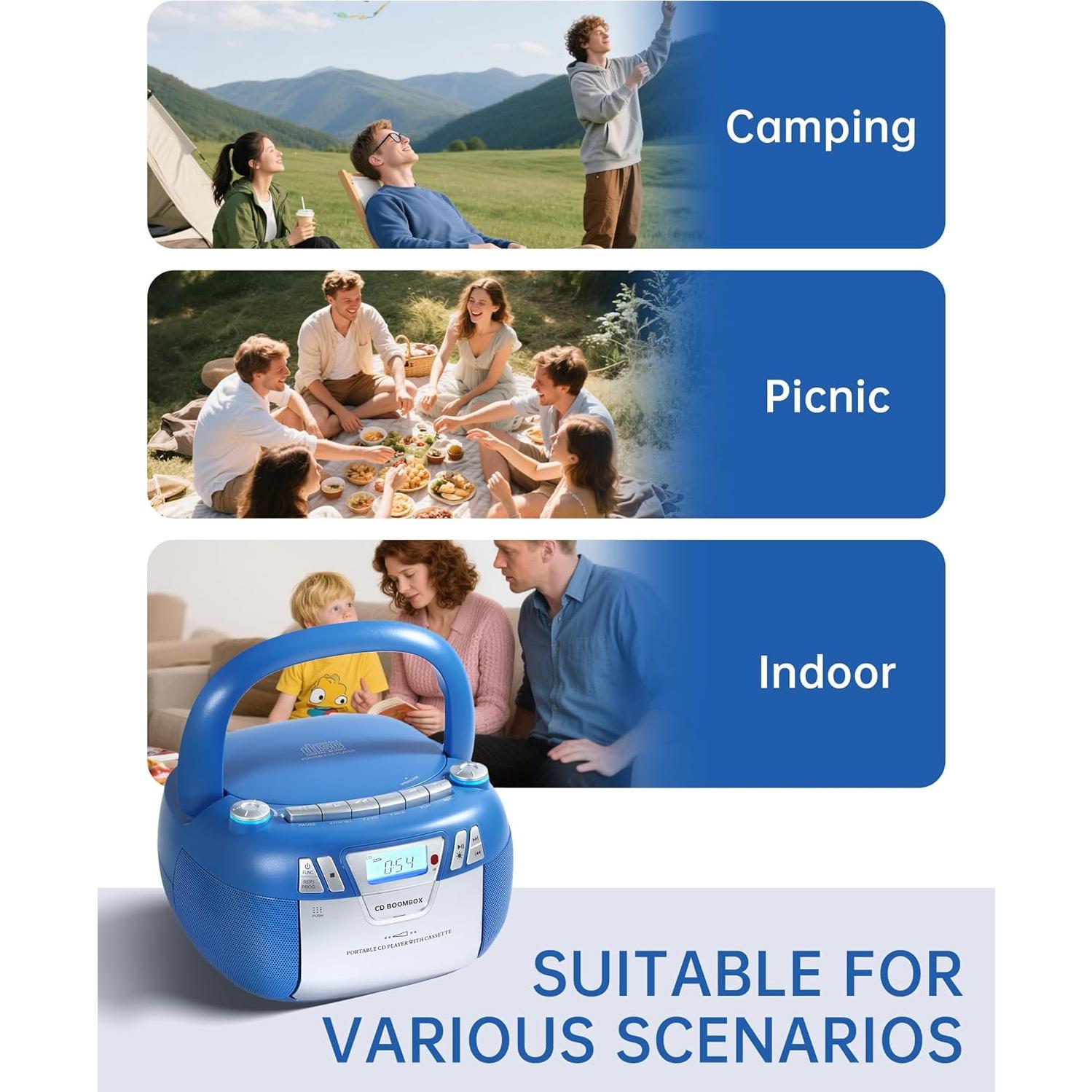 Reproductor de CD Boombox SFOOEOJ con Bluetooth y Casete