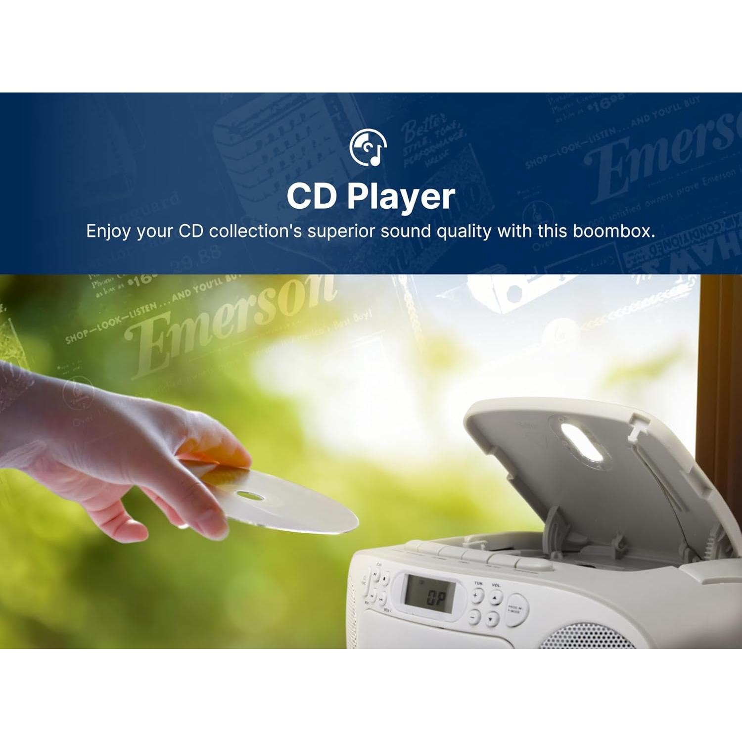 Reproductor de CD y Casete Portátil Emerson EPB-3003 Blanco