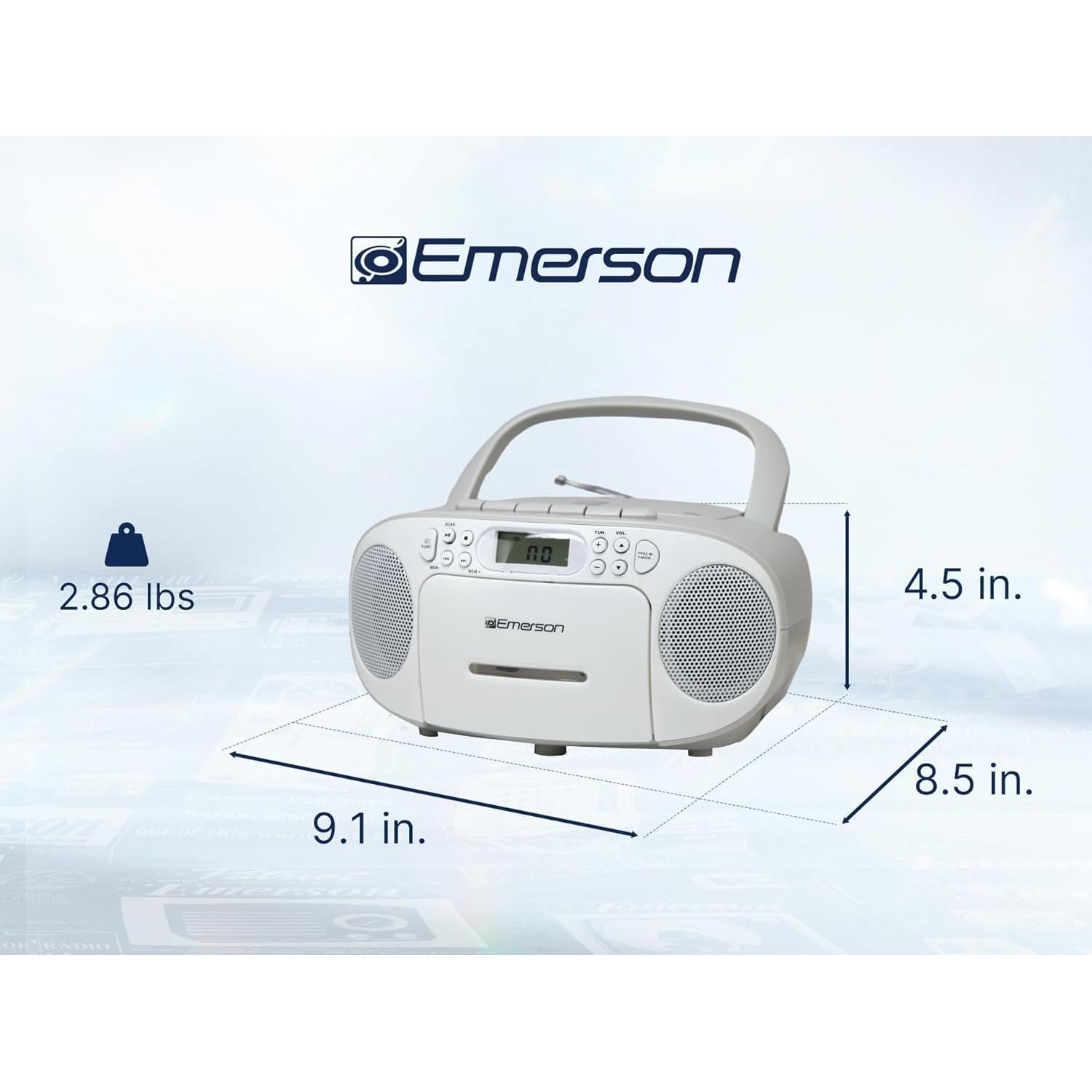 Reproductor de CD y Casete Portátil Emerson EPB-3003 Blanco