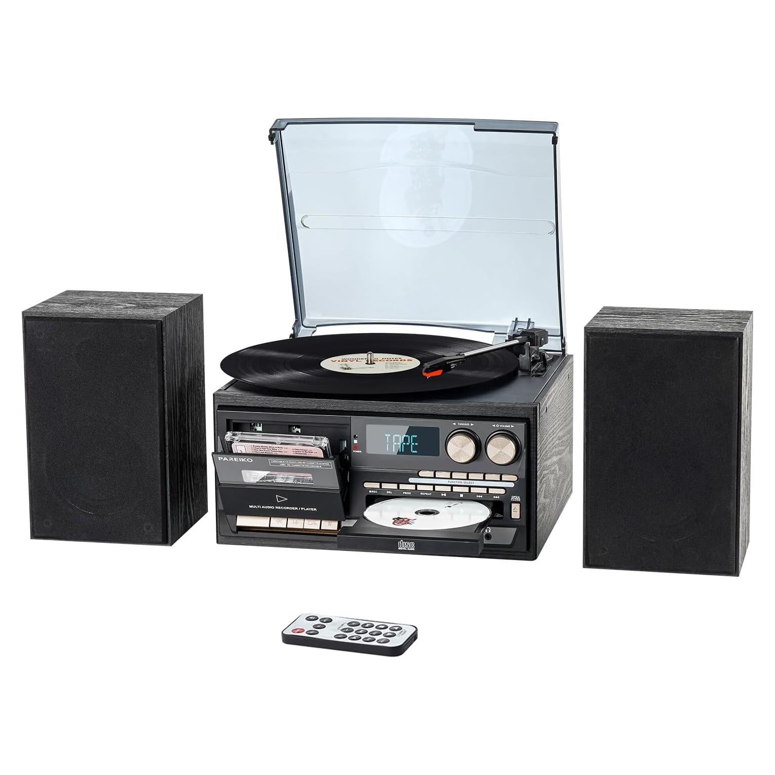 Reproductor de Vinilo PAREIKO T408 10 en 1 Bluetooth 3 Velocidades