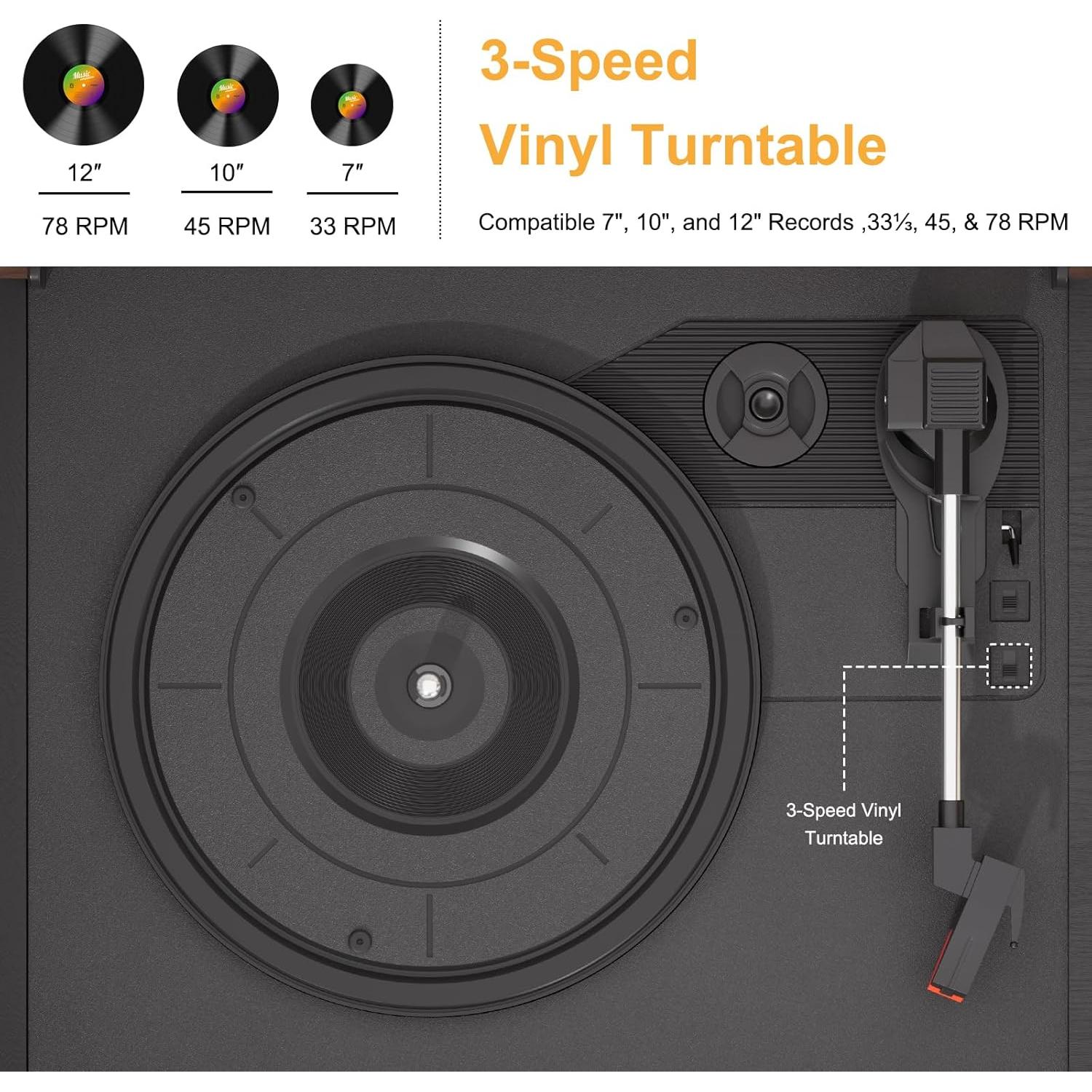 Reproductor de Vinilo PAREIKO T408 10 en 1 Bluetooth 3 Velocidades