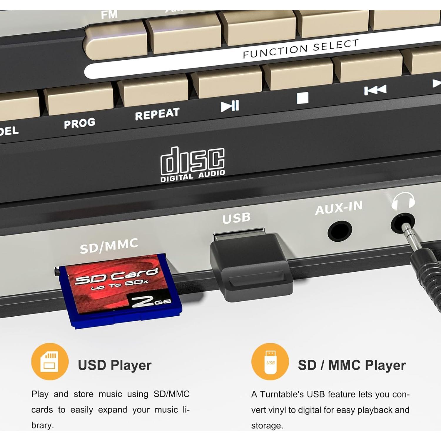 Reproductor de Vinilo PAREIKO T408 10 en 1 Bluetooth 3 Velocidades