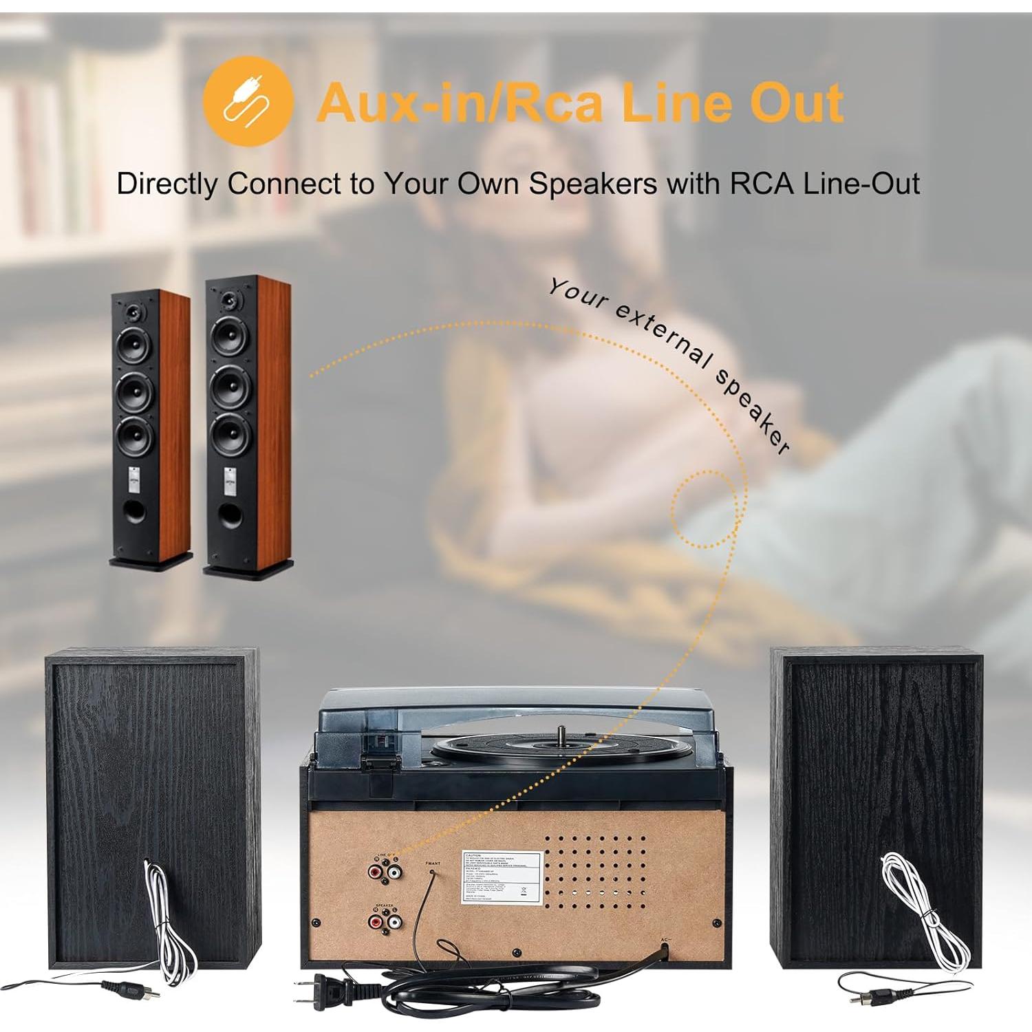 Reproductor de Vinilo PAREIKO T408 10 en 1 Bluetooth 3 Velocidades